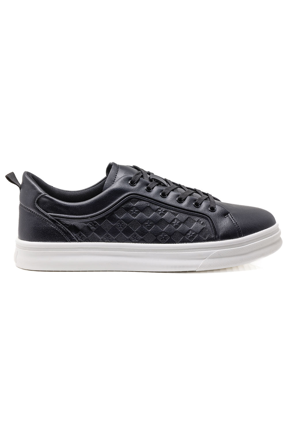 Barabas Men's Checkered Pattern Premium Leather Sneakers 4SK04 Black