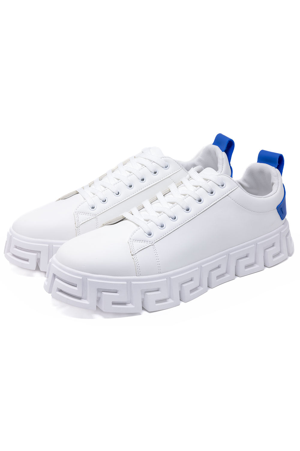 Barabas Men's Greek Key Sole Pattern Premium Sneakers 4SK06 Light Blue White