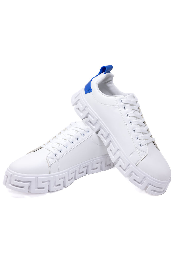 Barabas Men's Greek Key Sole Pattern Premium Sneakers 4SK06 White Navy