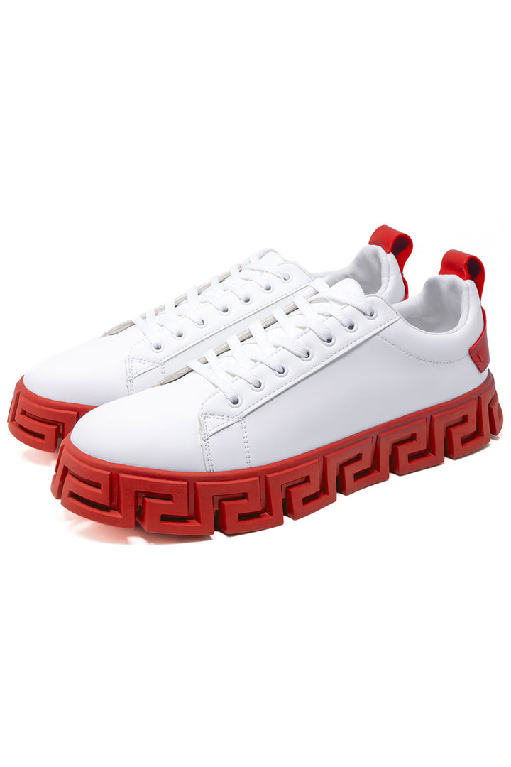 Barabas Men's Greek Key Sole Pattern Premium Sneakers 4SK06 White Red