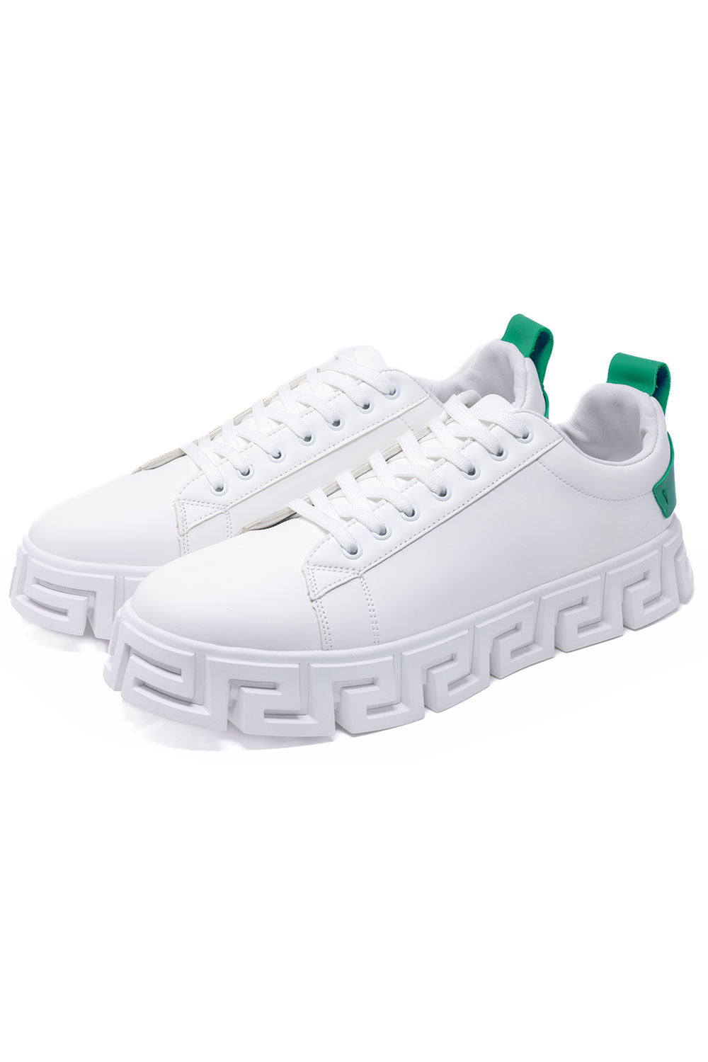 Barabas Men's Greek Key Sole Pattern Premium Sneakers 4SK06 White Green