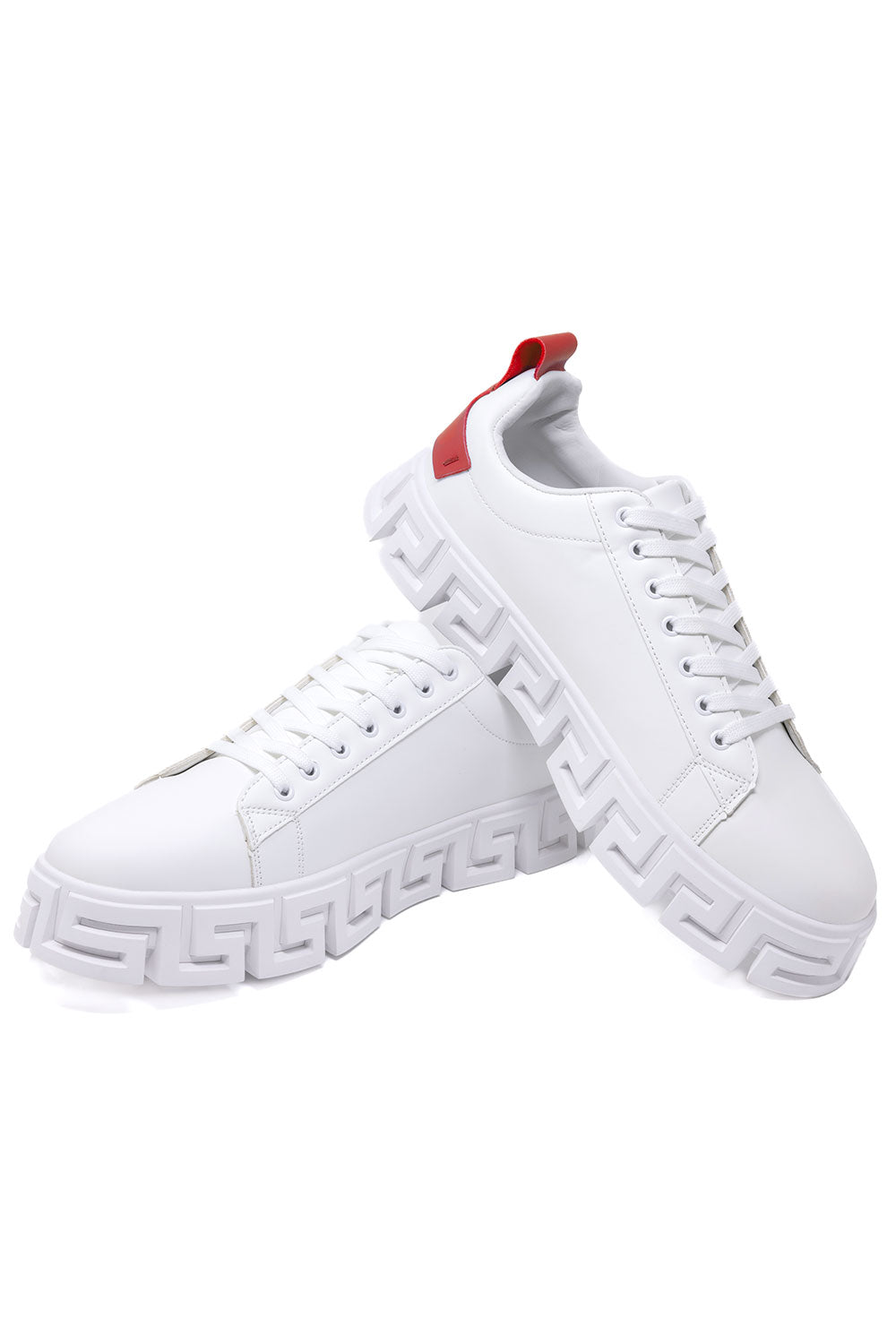 Barabas Men's Greek Key Sole Pattern Premium Sneakers 4SK06 White Red