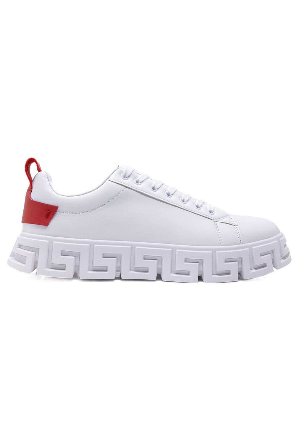 Barabas Men's Greek Key Sole Pattern Premium Sneakers 4SK06 White Red