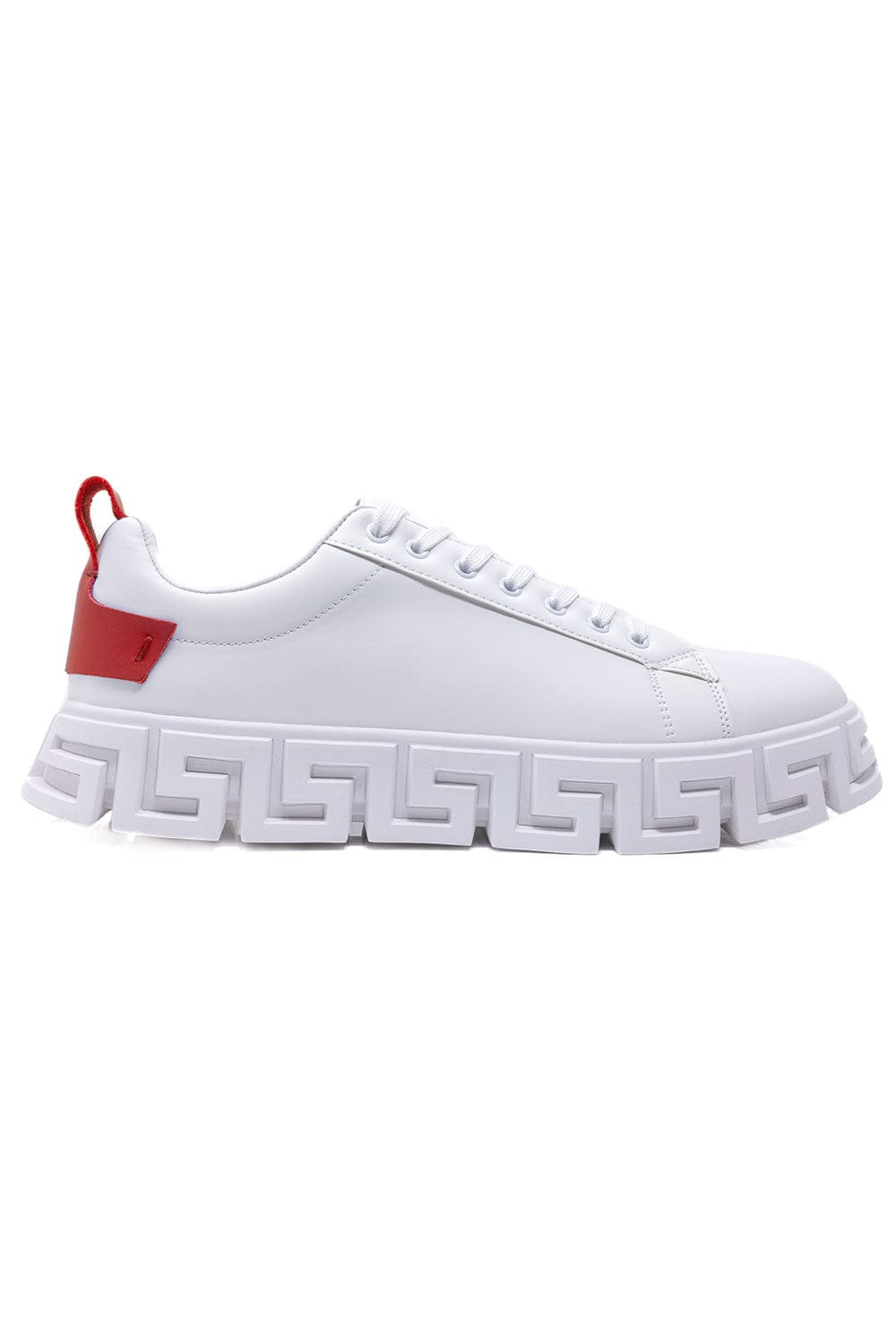 Barabas Men's Greek Key Sole Pattern Premium Sneakers 4SK06 White Red