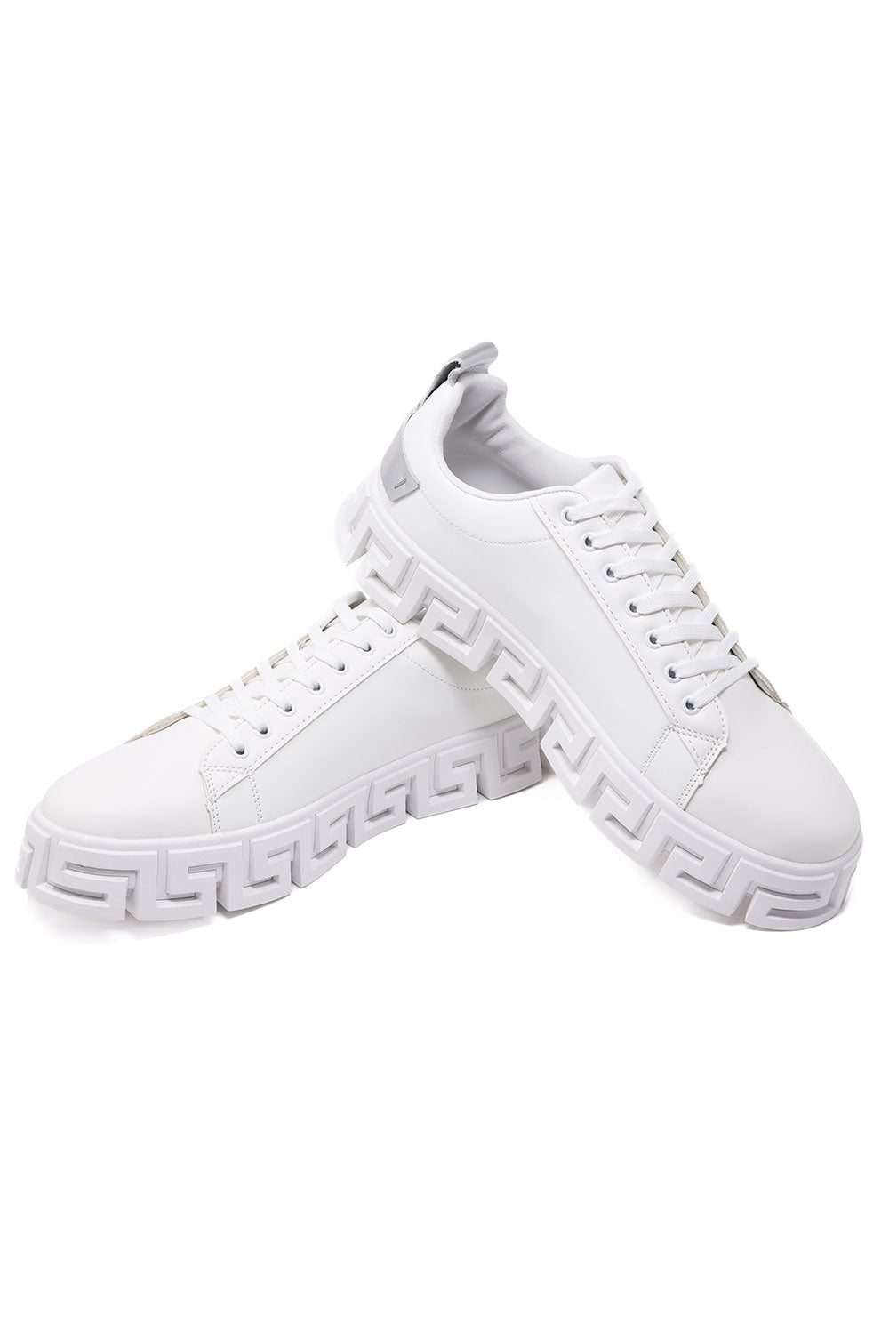 Barabas Men's Greek Key Sole Pattern Premium Sneakers 4SK06 White Silver