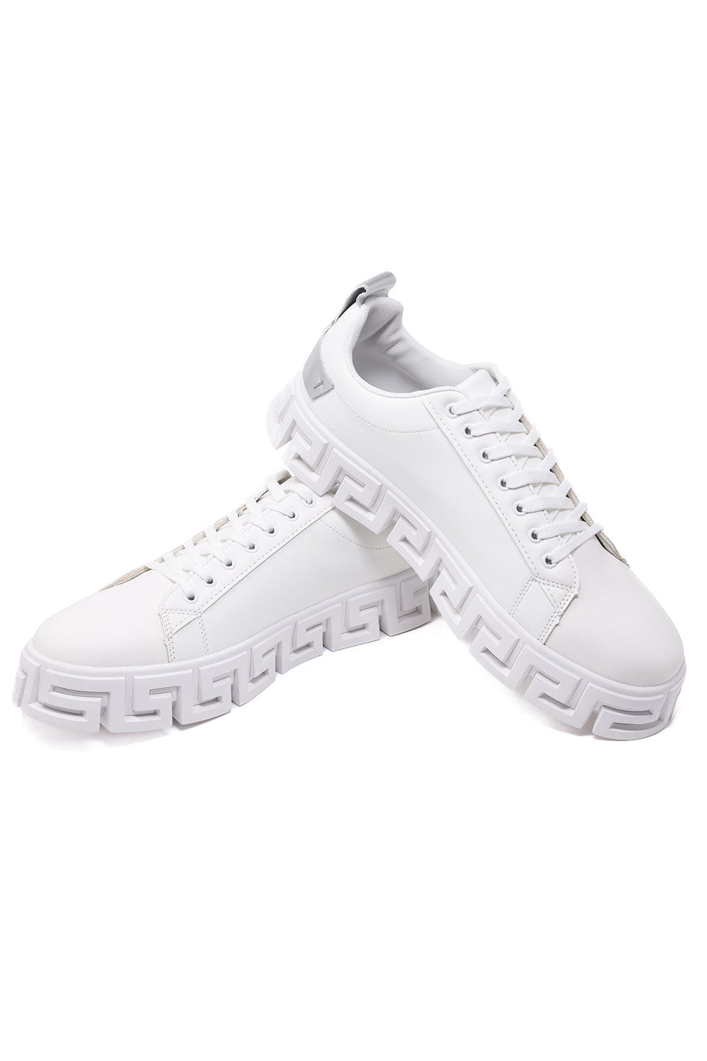 Barabas Men's Greek Key Sole Pattern Premium Sneakers 4SK06 White Silver
