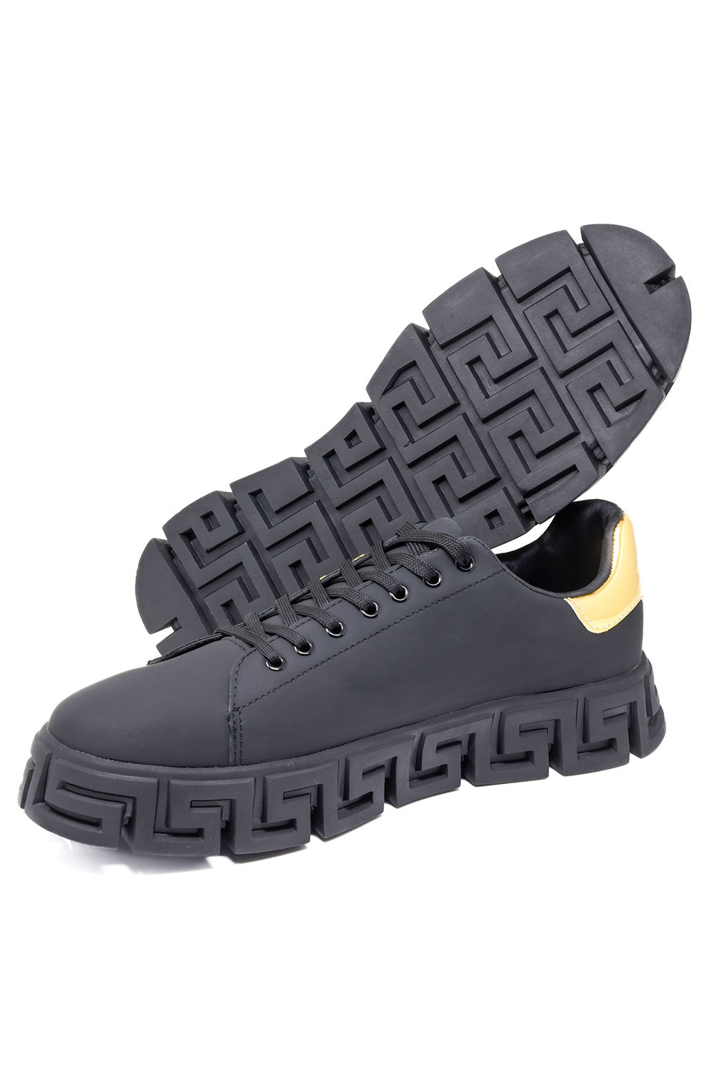 Barabas Men's Greek Key Sole Pattern Premium Sneakers 4SK07 Black