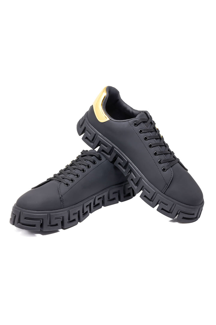 Barabas Men's Greek Key Sole Pattern Premium Sneakers 4SK07 Black Gold