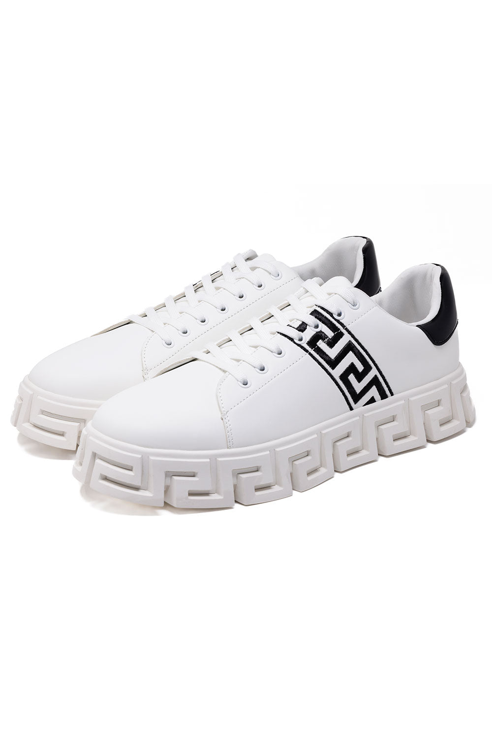 Barabas Men's Greek Key Sole Pattern Premium Sneakers 4SK07 Black White