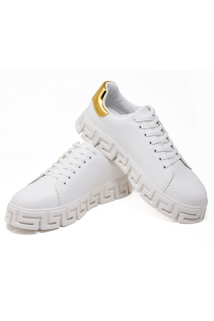 Barabas Men's Greek Key Sole Pattern Premium Sneakers 4SK07 Gold