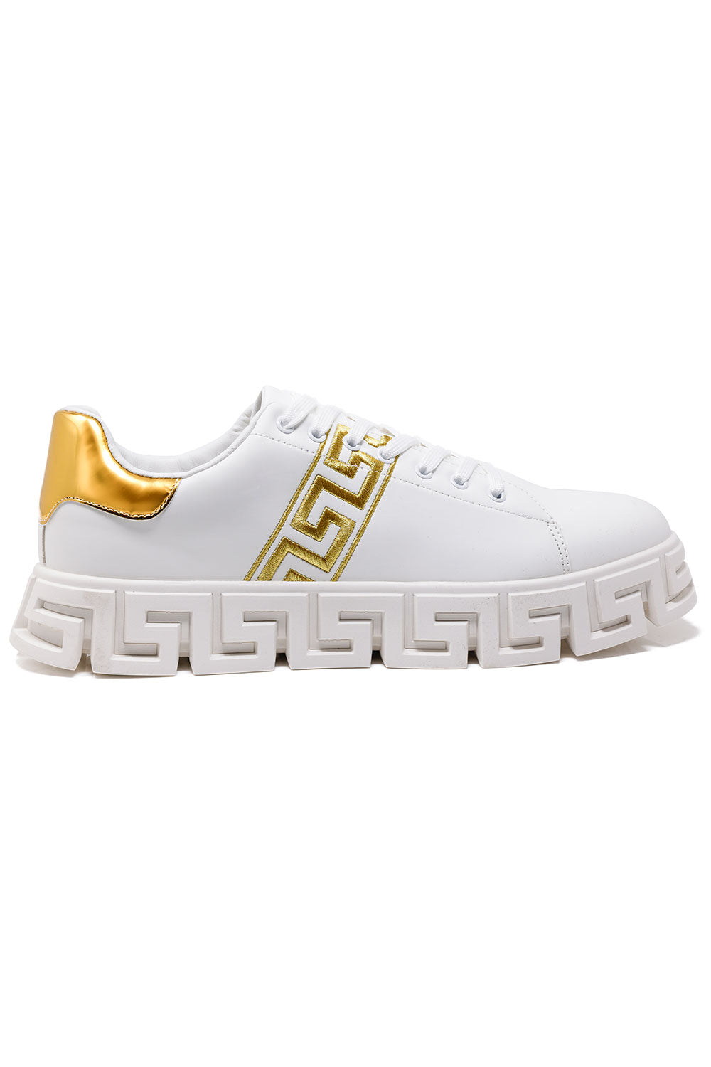 Barabas Men's Greek Key Sole Pattern Premium Sneakers 4SK07 Gold
