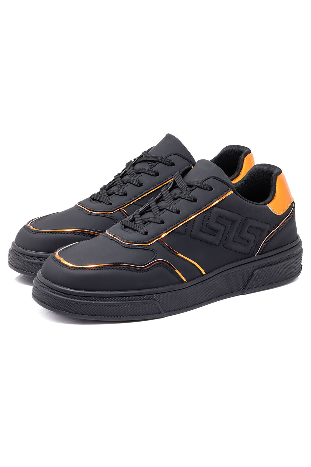 Barabas Men's Greek Key Sole Pattern Lace-up Sneakers 4SK09 Black Gold