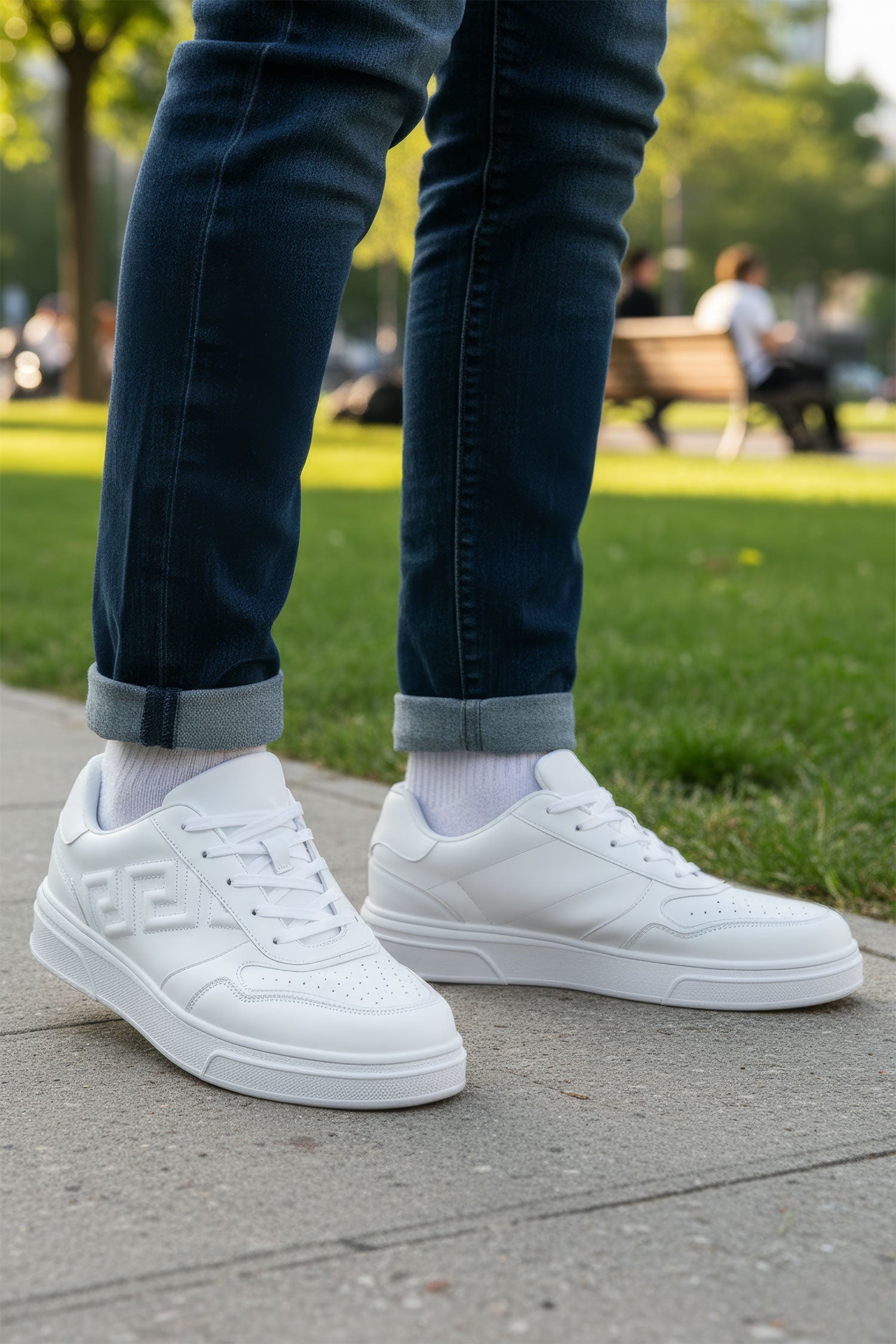 Barabas Men's Greek Key Sole Pattern Lace-up Sneakers 4SK09 White