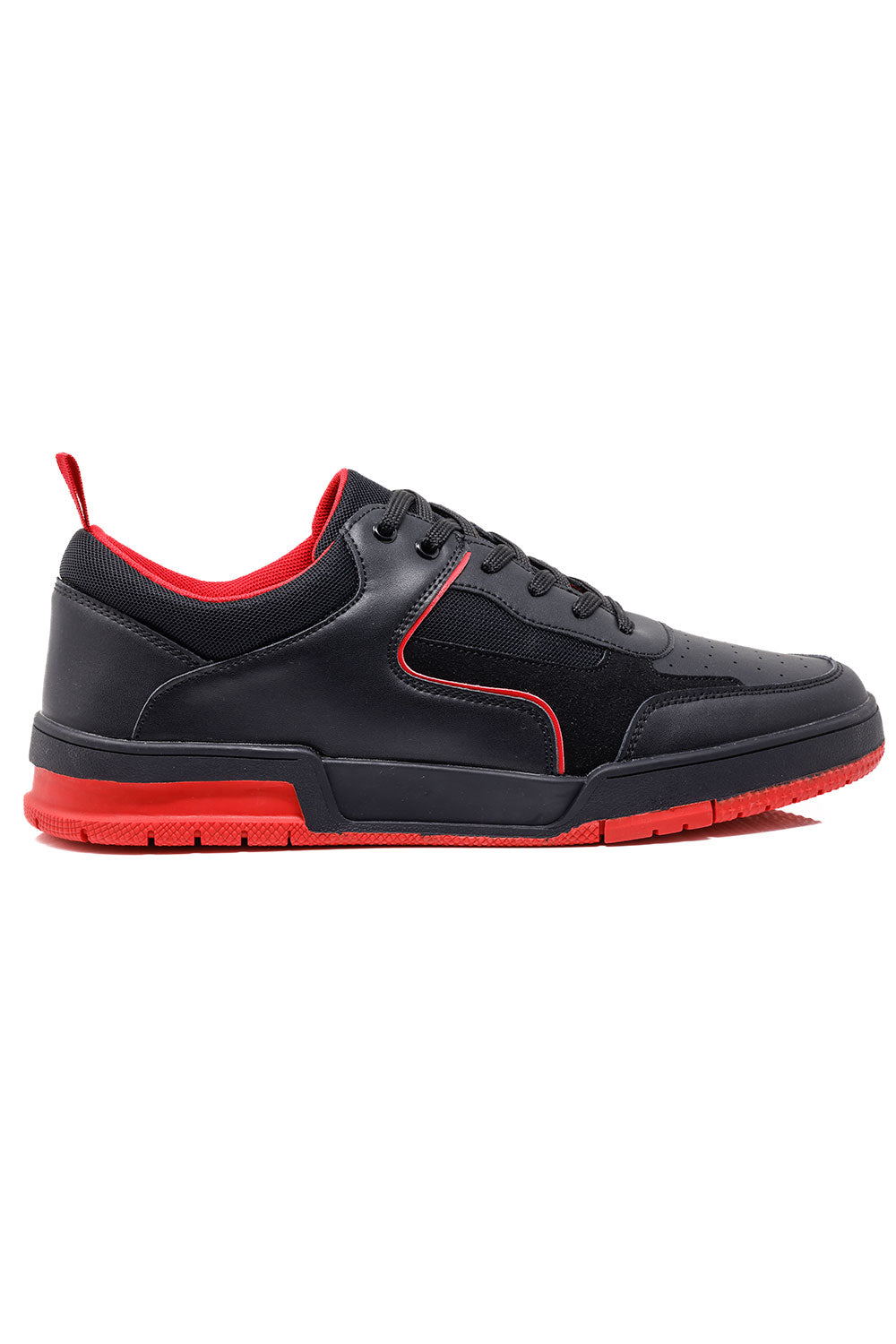 Barabas Men's Low Top Laced-Up Premium PU Leather Sneakers 4SK10 Black Red