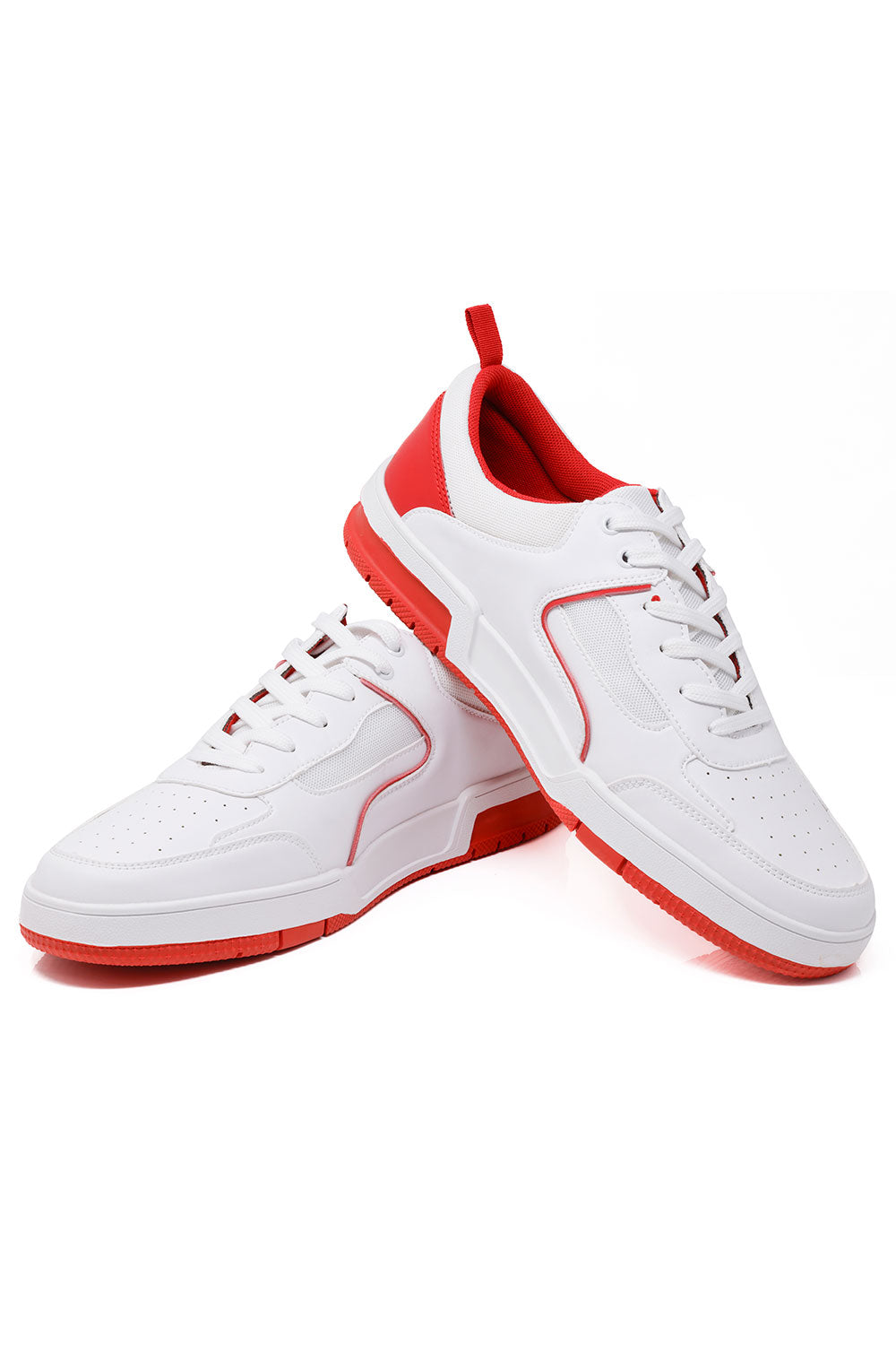 Barabas Men's Low Top Laced-Up Premium PU Leather Sneakers 4SK10 White Red