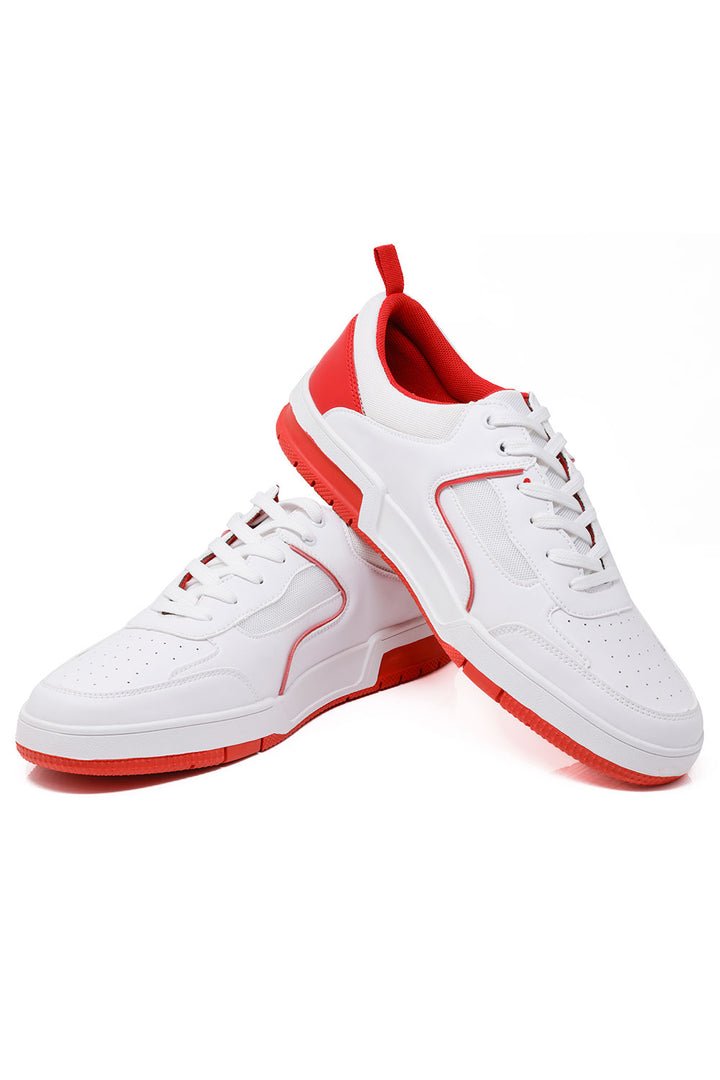 Barabas Men's Low Top Laced-Up Premium PU Leather Sneakers 4SK10 White Red