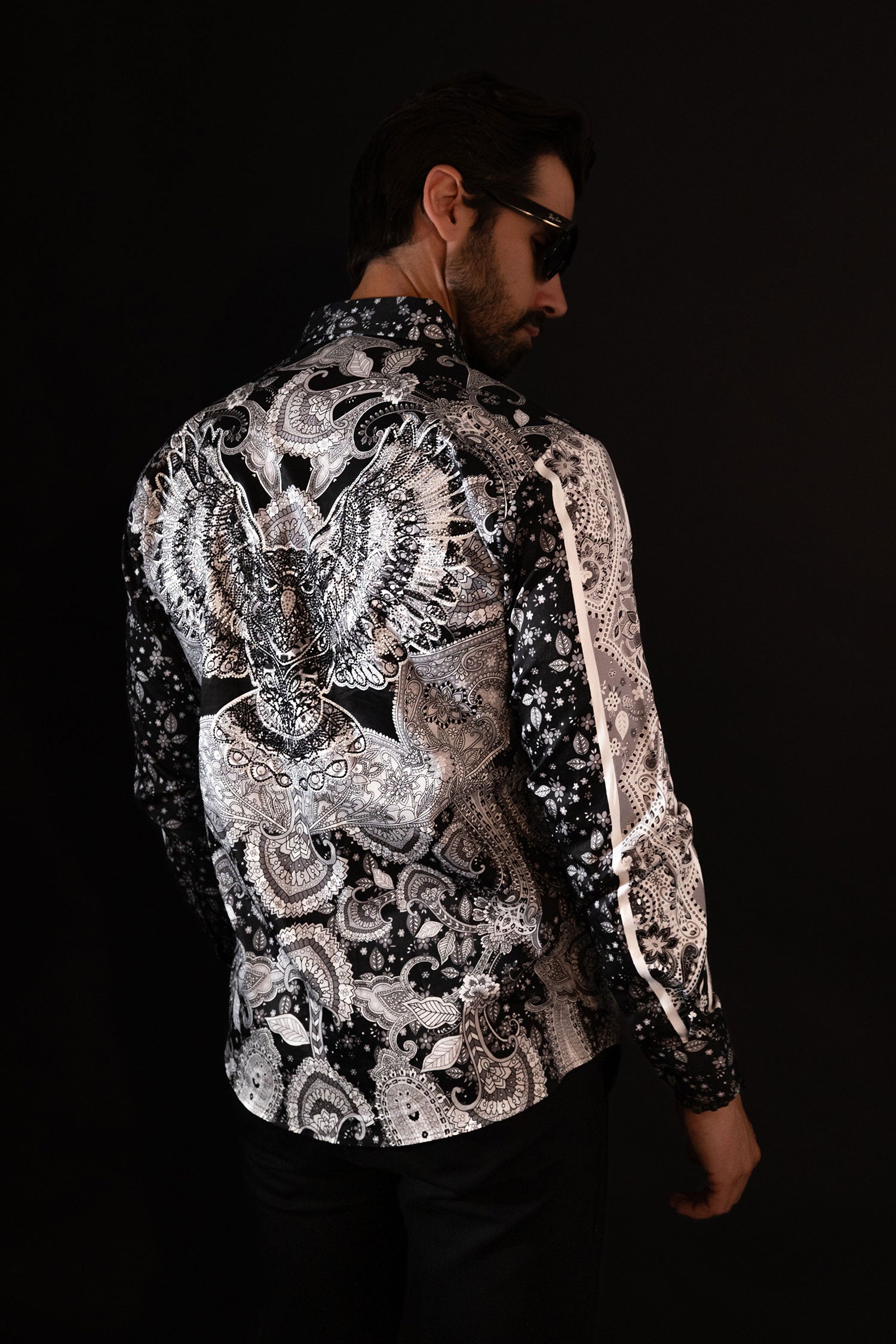 BARABAS Men's Rhinestone Eagle Long Sleeve Shirts 4SPR01 Black