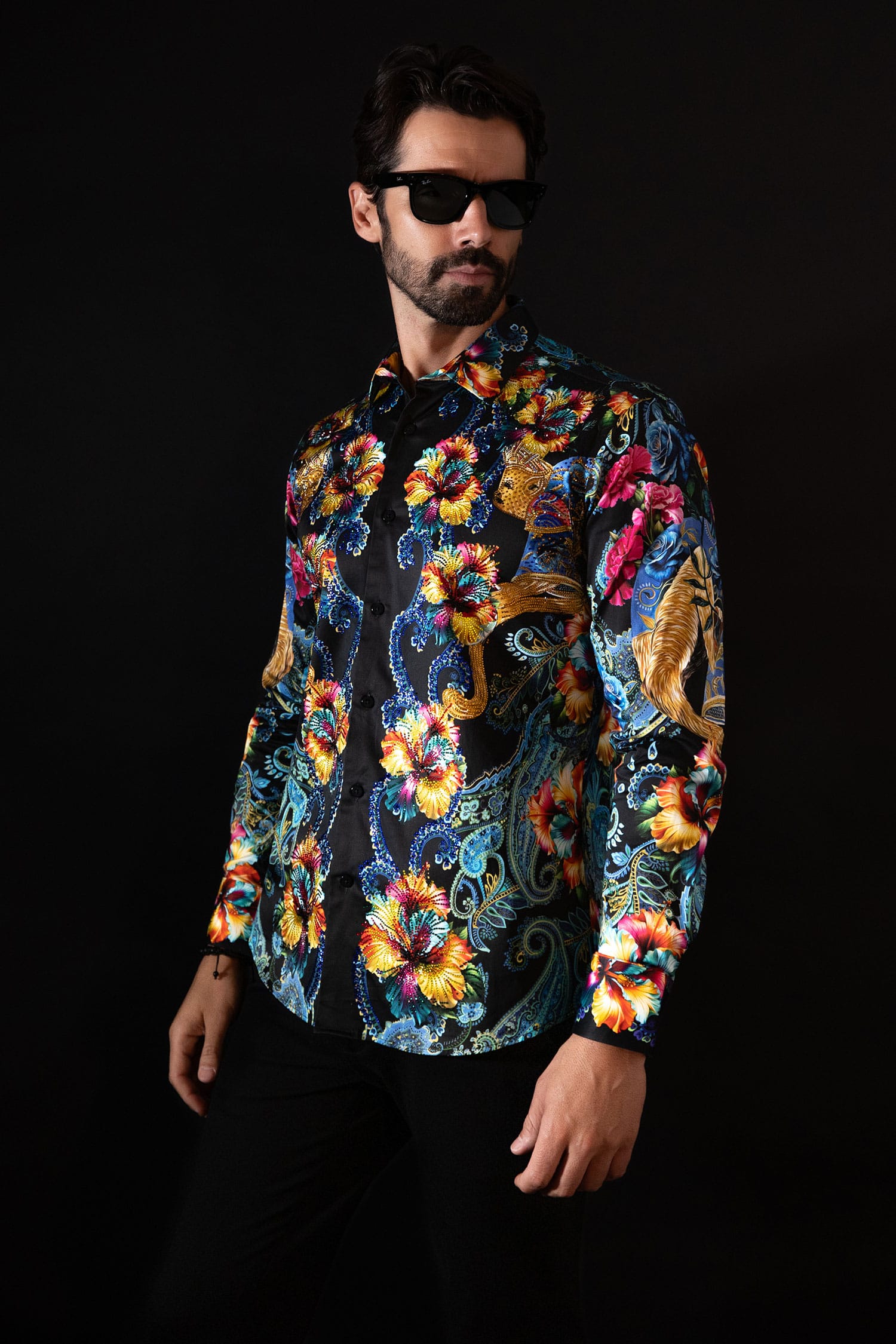 Barabas Men's Rhinestone Floral Paisley Long Sleeve Shirts 4SPR07 Multi