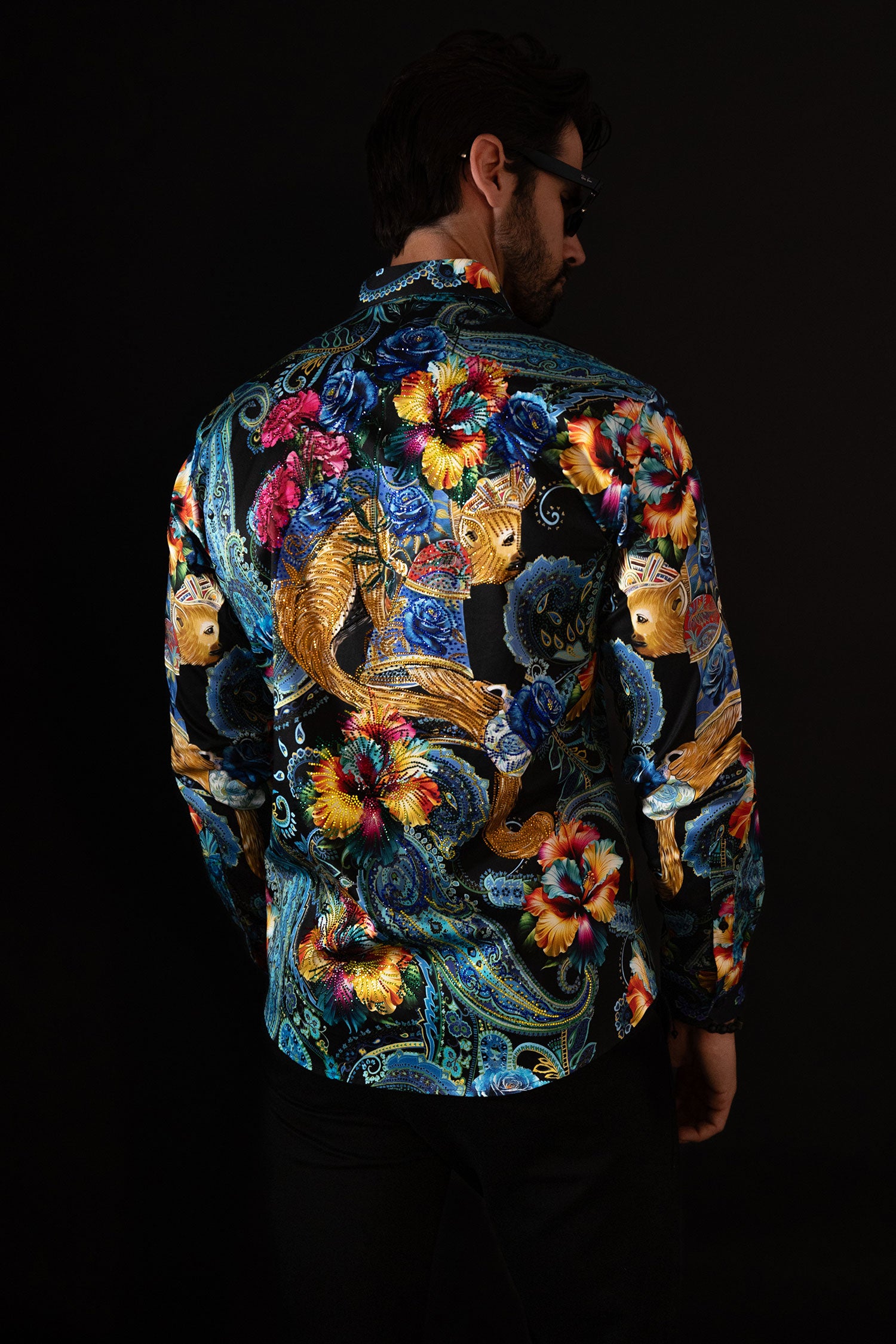 Barabas Men's Rhinestone Floral Paisley Long Sleeve Shirts 4SPR07 Multi