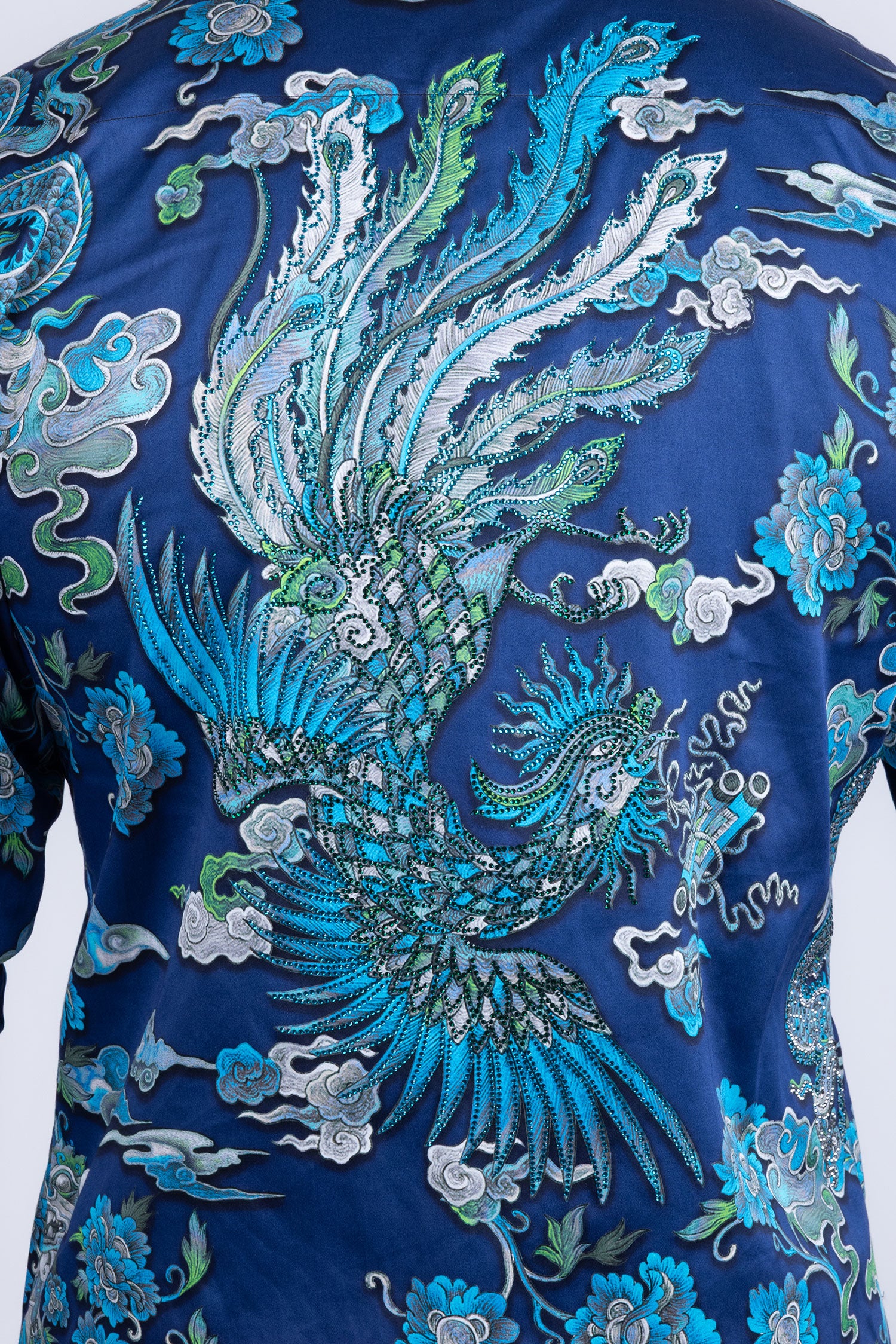 Barabas Men's Rhinestone Floral Rooster Long Sleeve Shirts 4SPR10 Royal