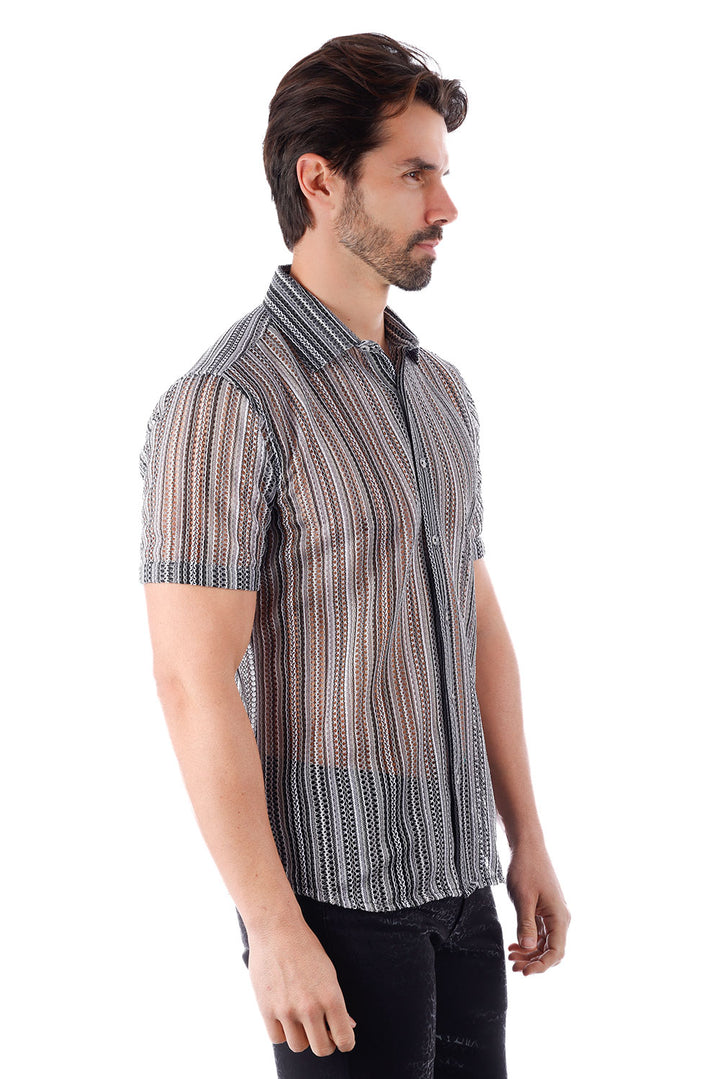 BARABAS Men's Knit Stretch Button Down Short Sleeve Shirts 4SST03 Grey