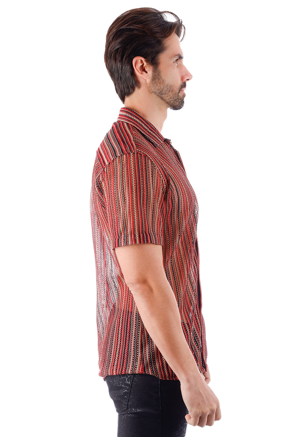 BARABAS Men's Knit Stretch Button Down Short Sleeve Shirts 4SST03 Red