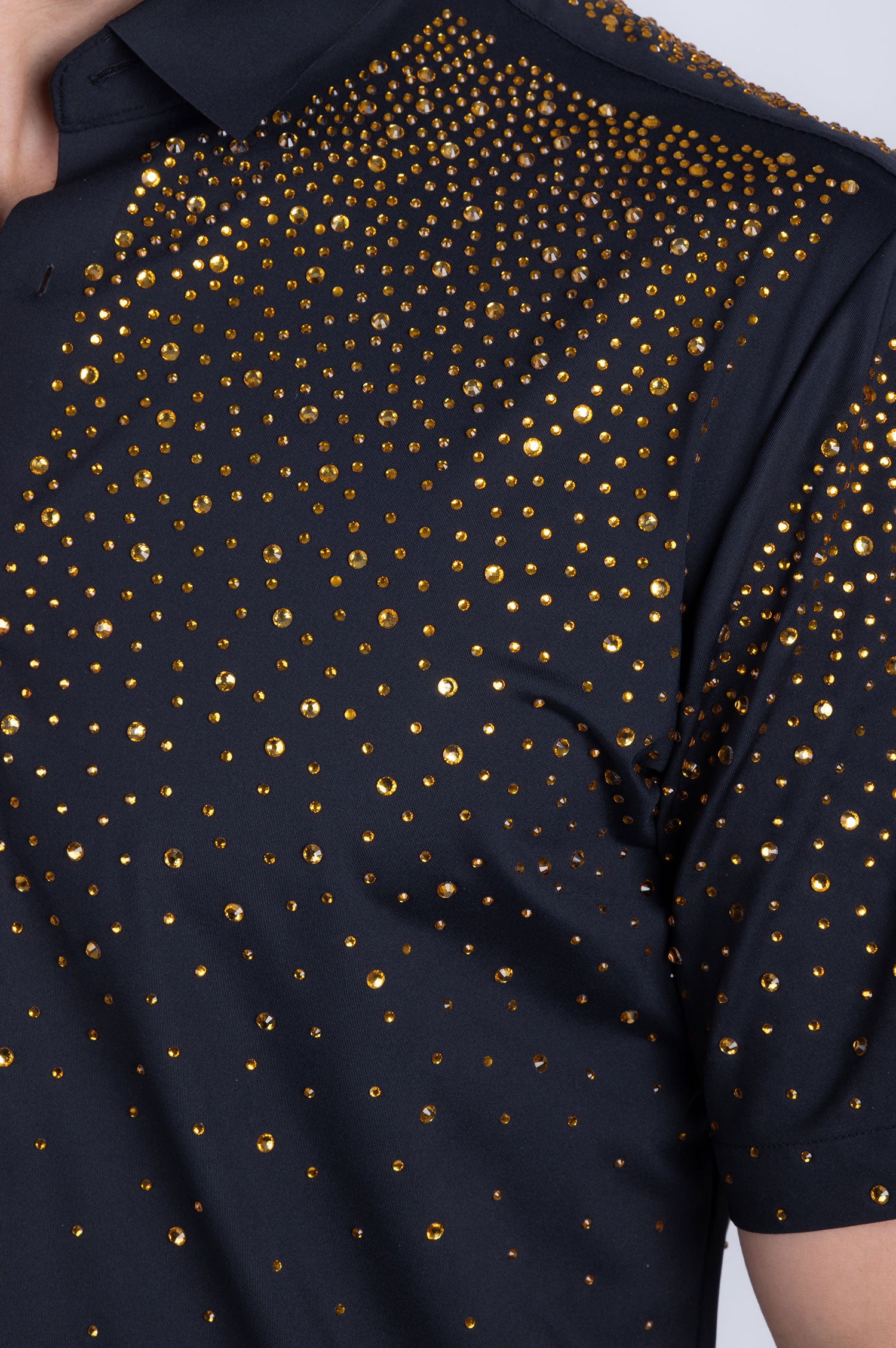 Barabas Men's Rhinestones Button Down Short Sleeve Shirts 4SST06 Black Gold