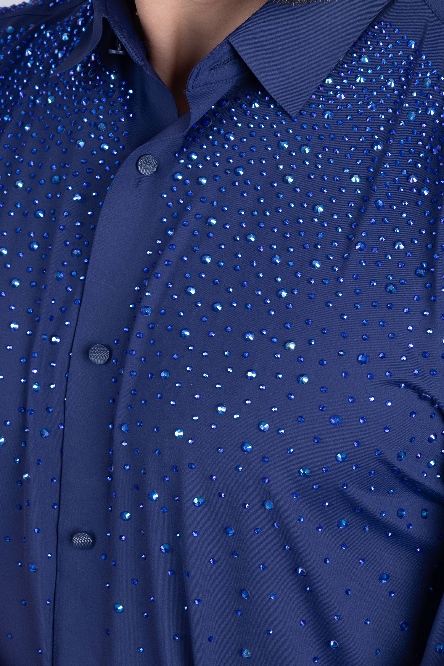 BARABAS Men's Rhinestones Button Down Short Sleeve Shirts 4SST06 Navy Blue