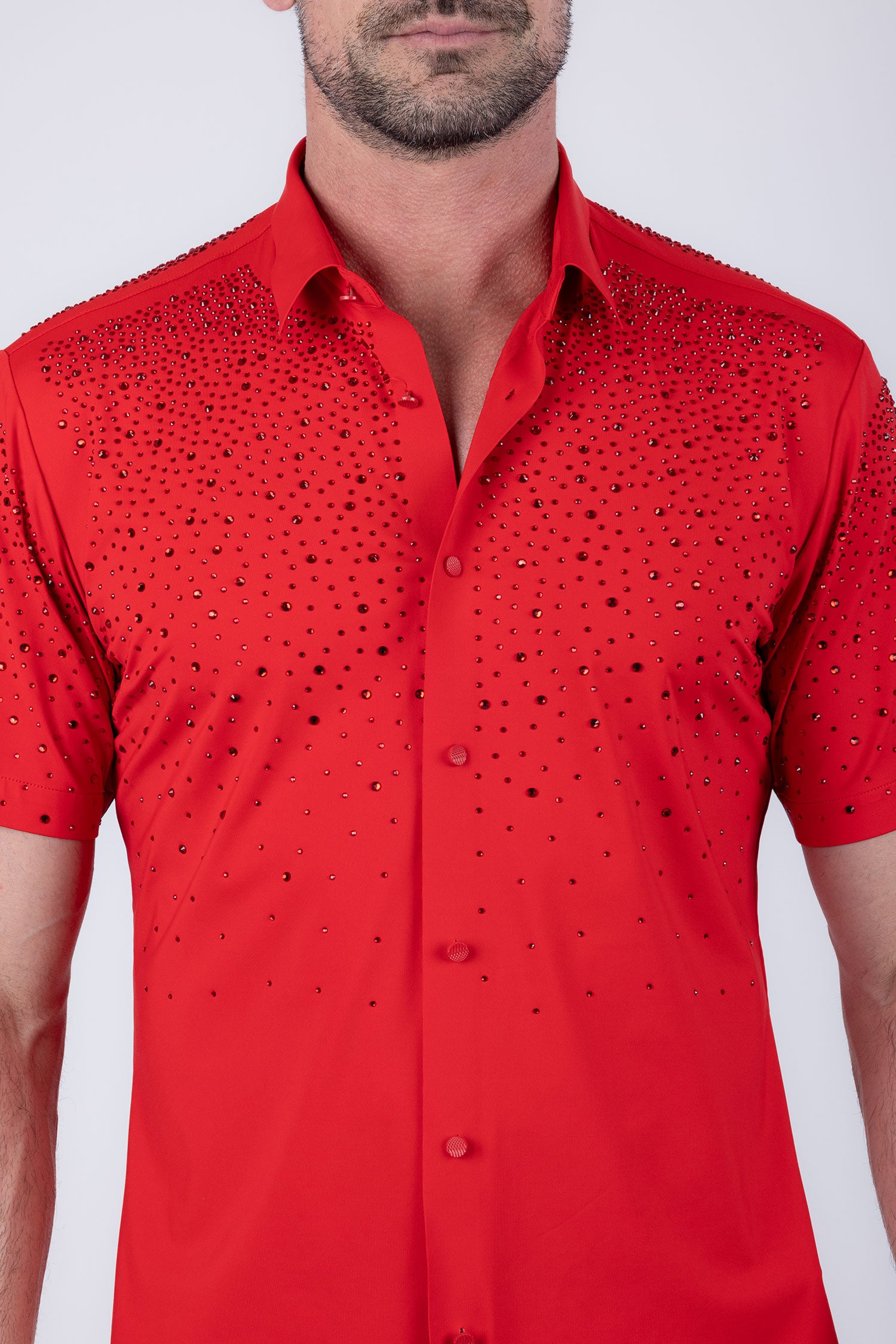Barabas Men's Rhinestones Button Down Short Sleeve Shirts 4SST06 Red