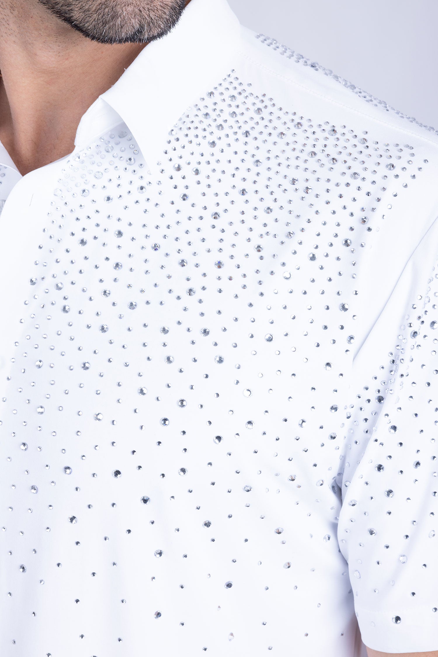 BARABAS Men's Rhinestones Button Down Short Sleeve Shirts 4SST06 White Silver