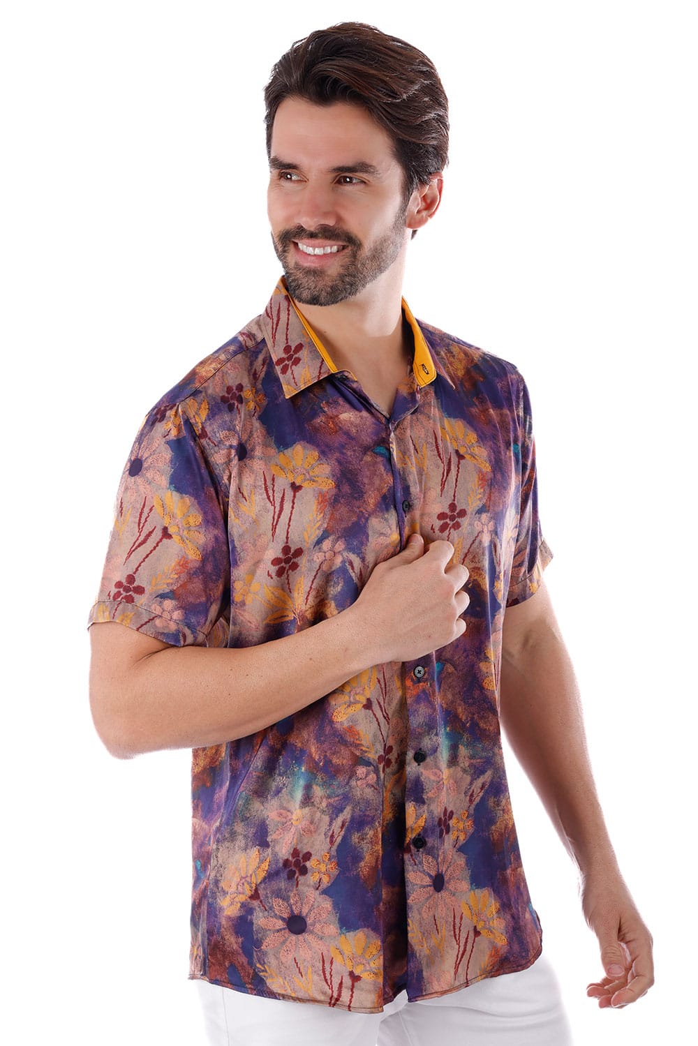 BARABAS Men's Colorful Floral Button Down Short Sleeve Shirts 4sst21 #Color_Purple