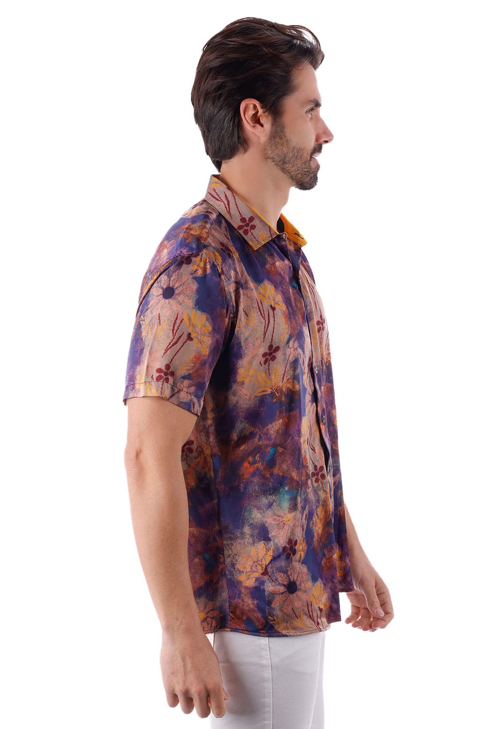 BARABAS Men's Colorful Floral Button Down Short Sleeve Shirts 4sst21 #Color_Purple