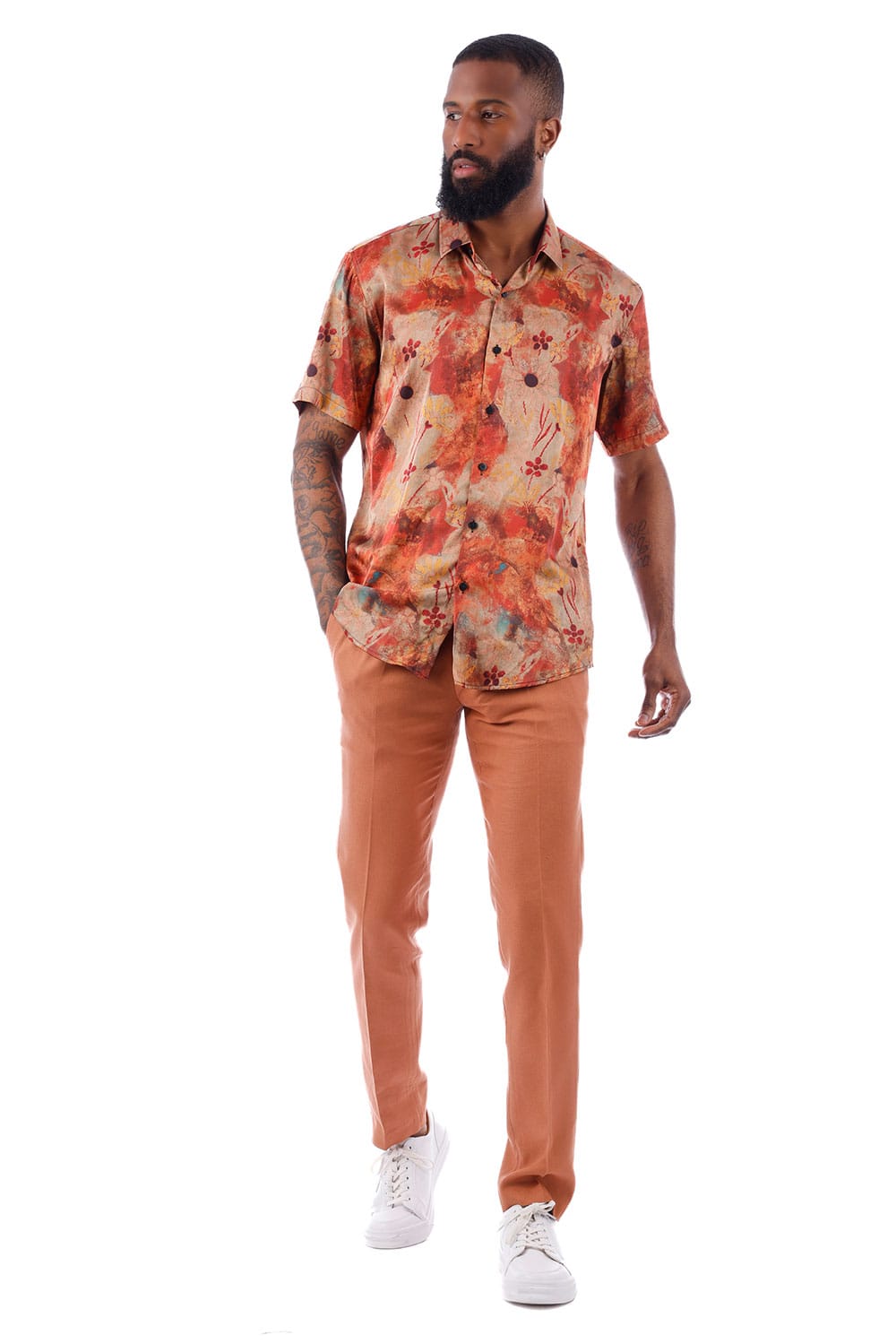 BARABAS Men's Colorful Floral Button Down Short Sleeve Shirts 4sst21 #Color_Rust