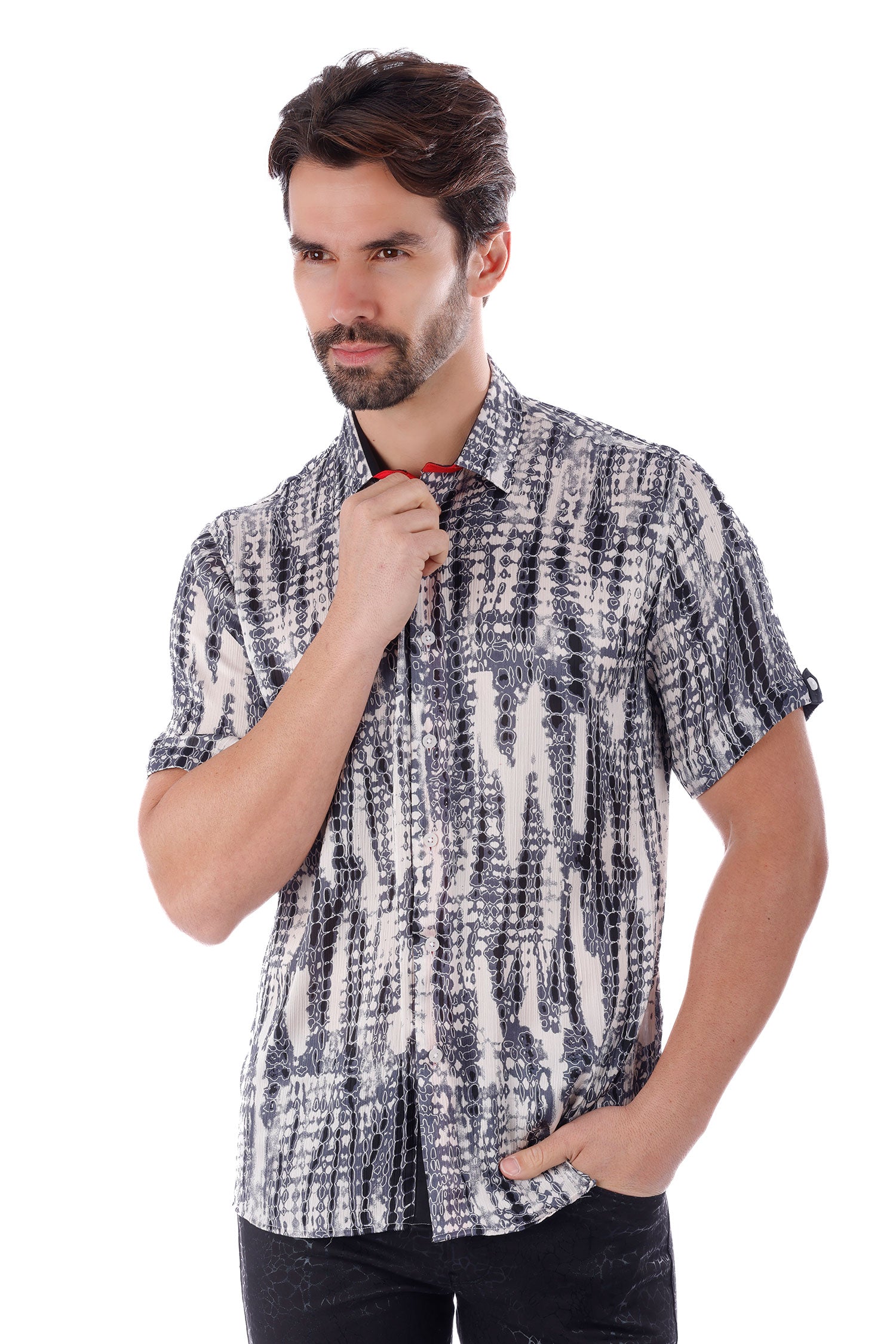 Barabas Men's Stretch Button Down Short Sleeve Shirts 4SST22 Grey