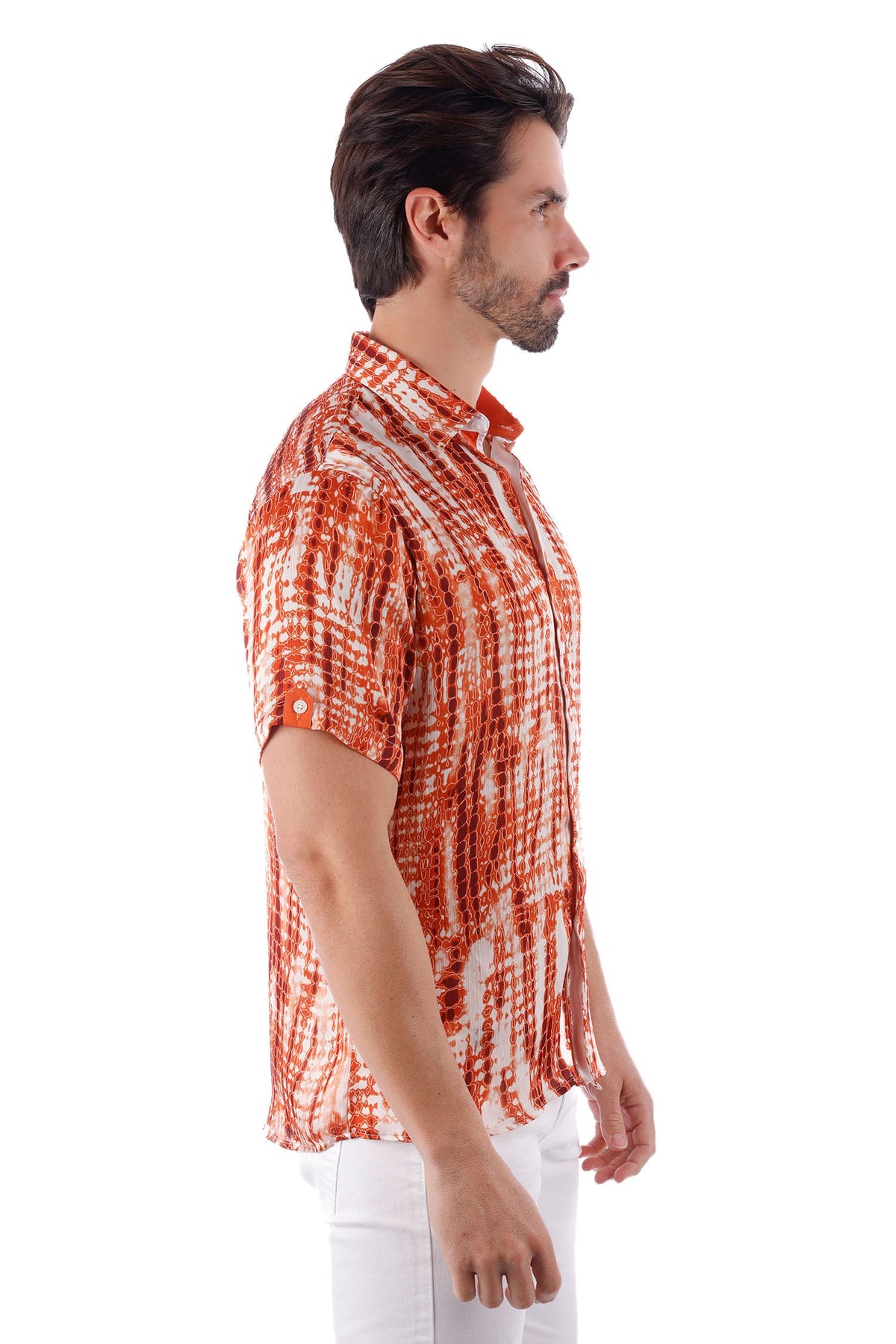 Barabas Men's Stretch Button Down Short Sleeve Shirts 4SST22 Orange