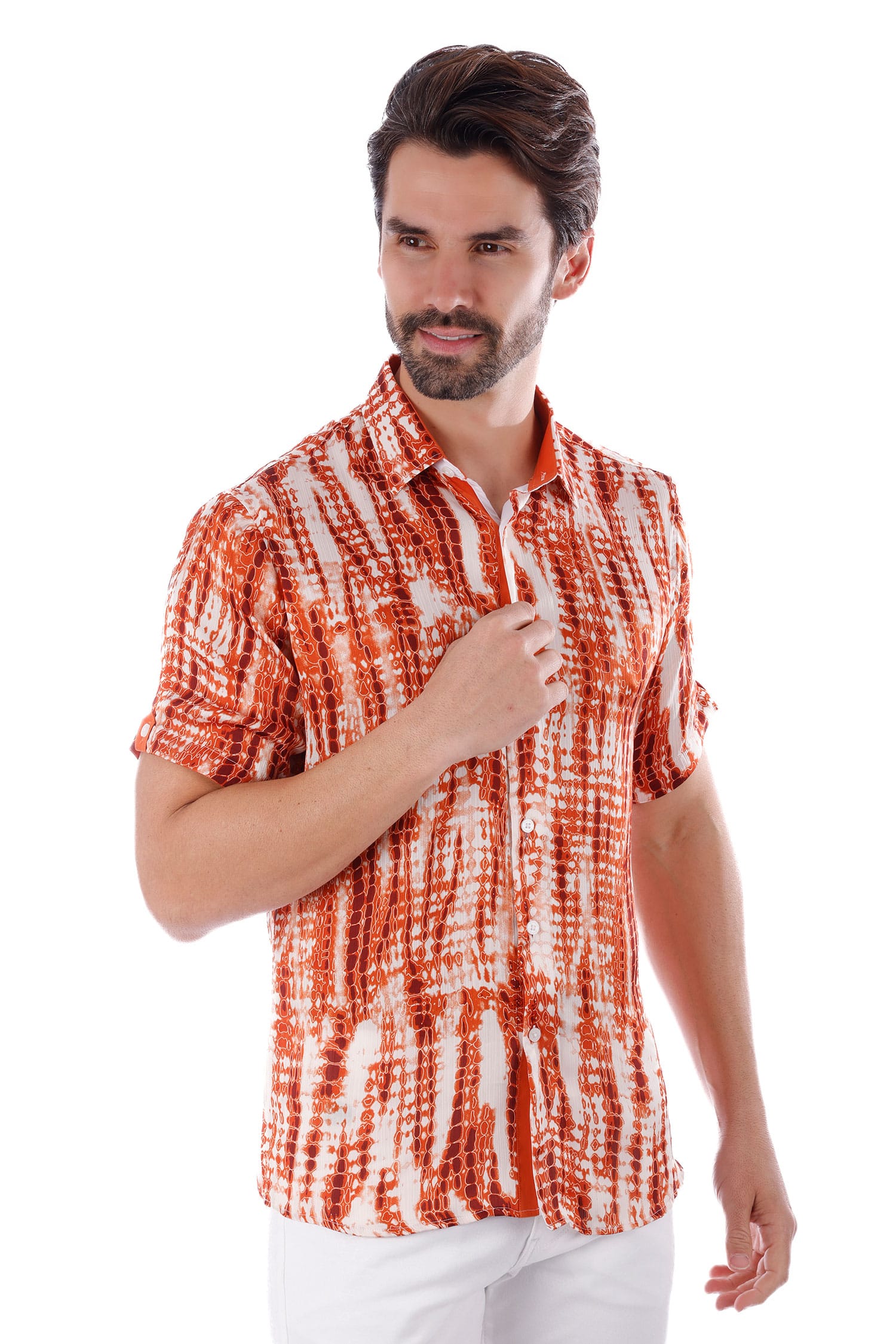 Barabas Men's Stretch Button Down Short Sleeve Shirts 4SST22 Orange
