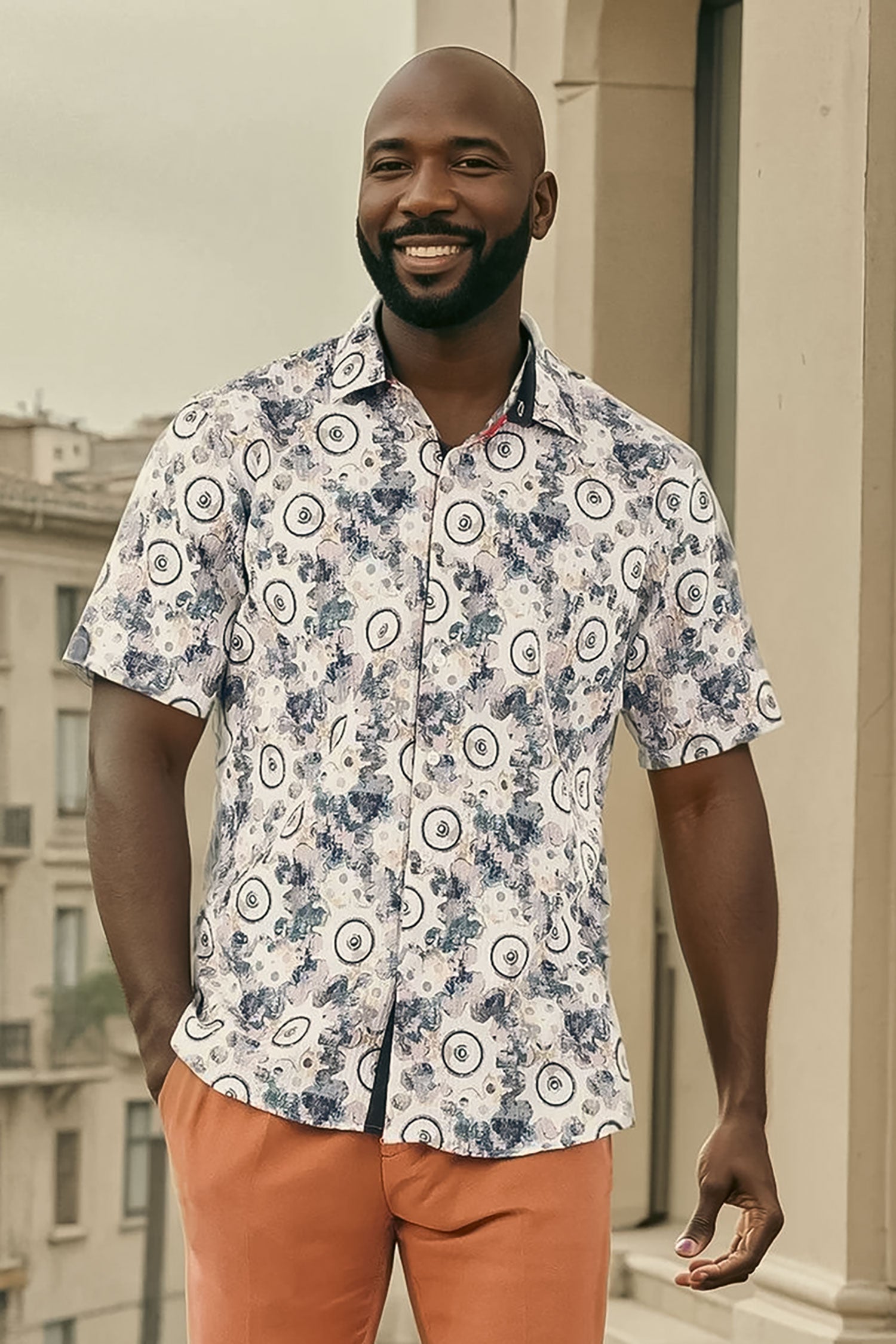 Barabas Men's Geometric Stretch Button Down Short Sleeve Shirts 4SST23 Multi Black