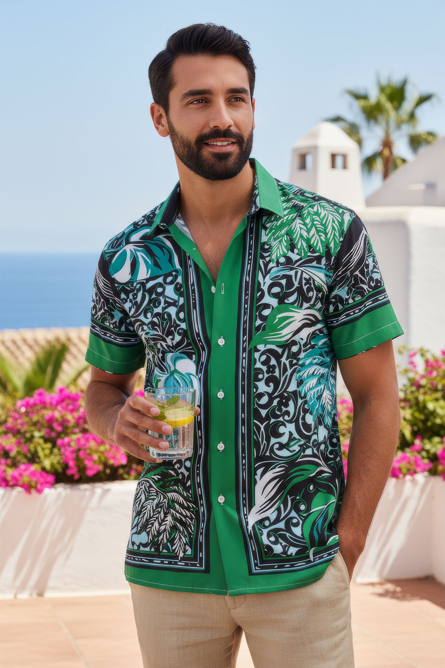 BARABAS Men's Floral Geometric Button Down Short Sleeve Shirts 4sst34