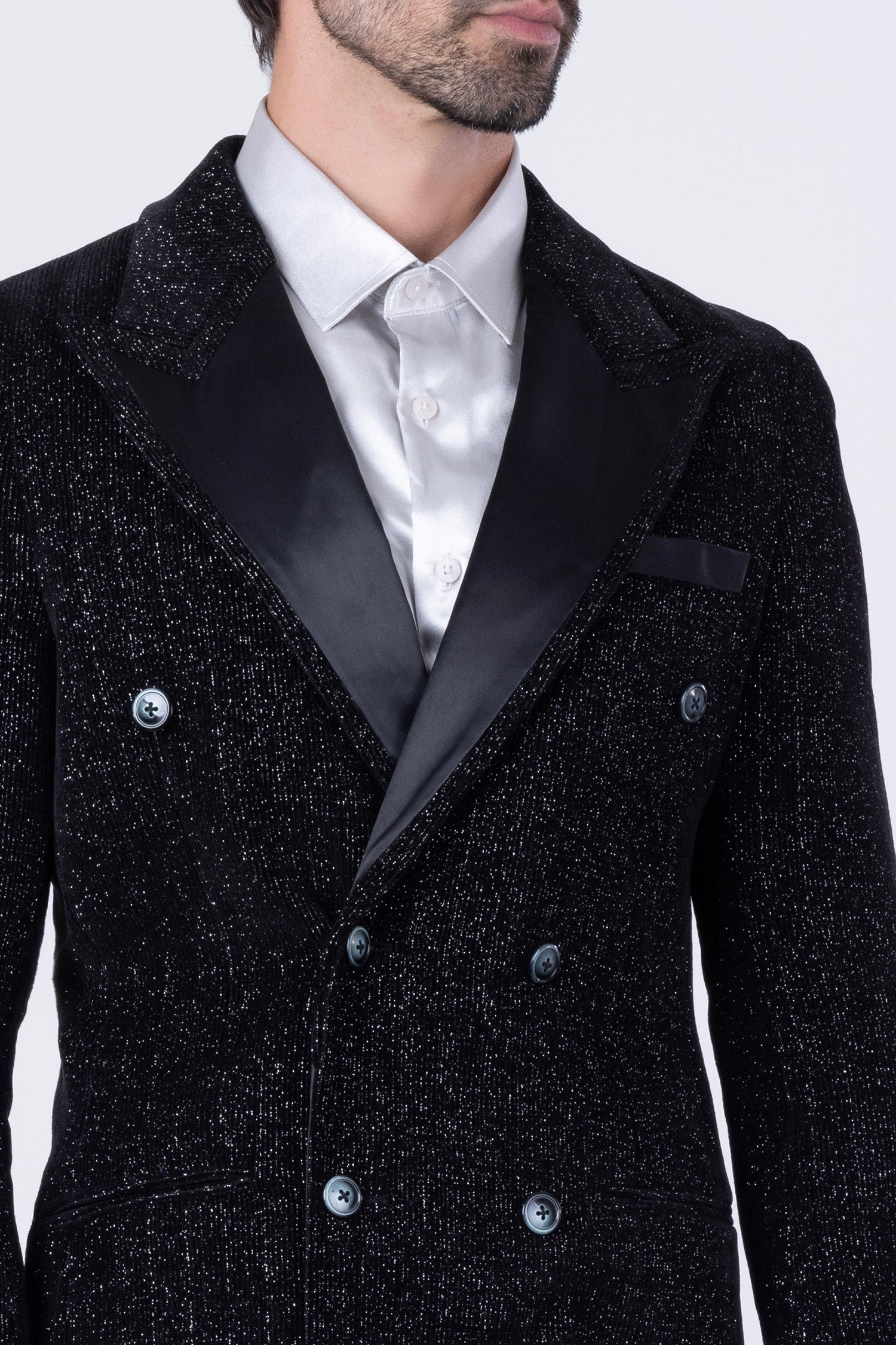 Barabas Men's Glitter Pattern Shiny Peak Lapel Suit Set 4SU22 Black