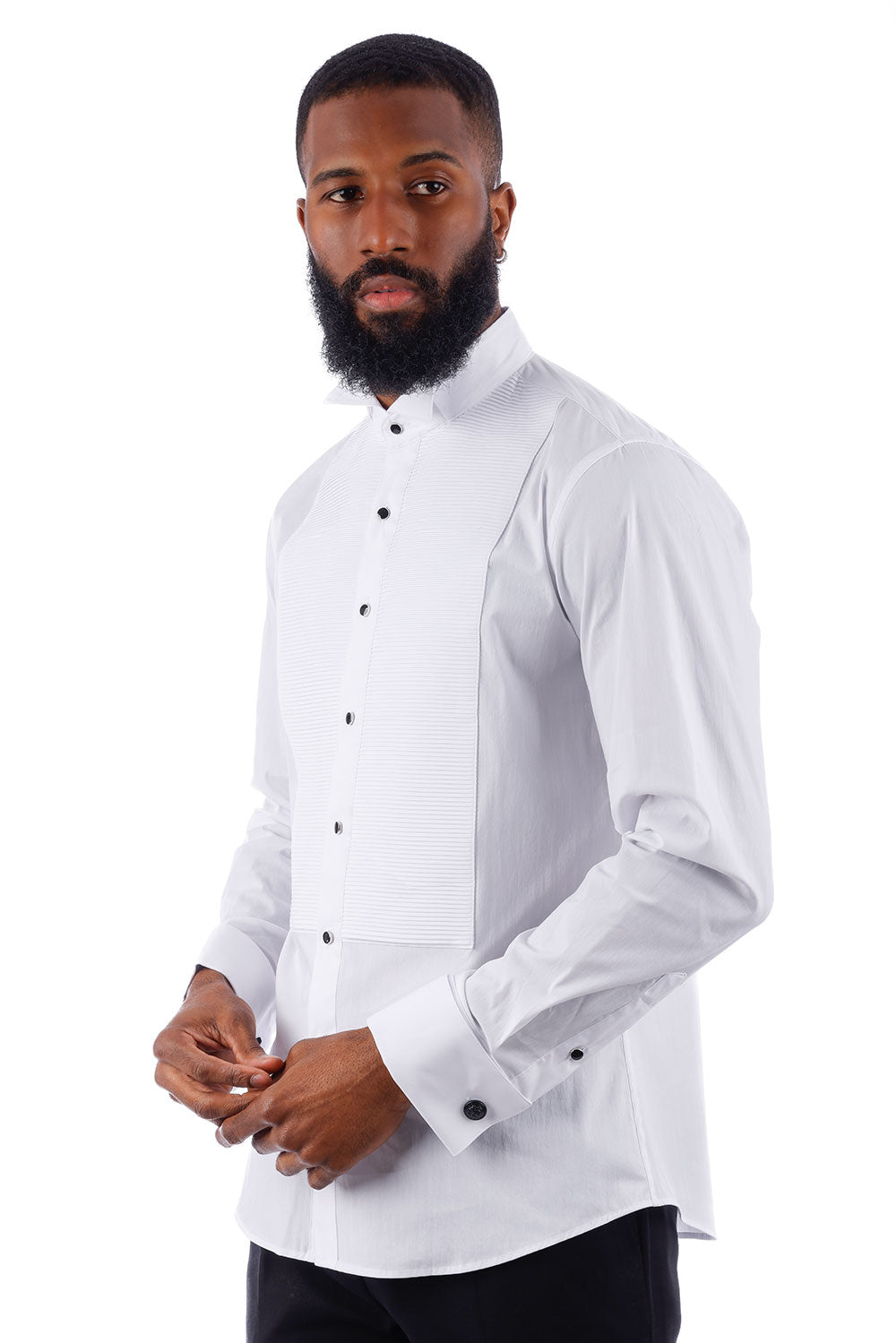 BARABAS Men's Solid Color Tuxedo Button Down Long Sleeve Shirt 4txs01 white