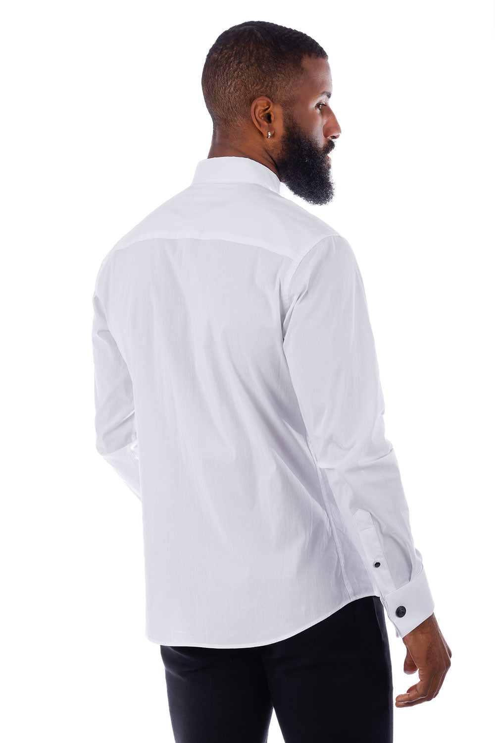 BARABAS Men's Solid Color Tuxedo Button Down Long Sleeve Shirt 4txs01 White