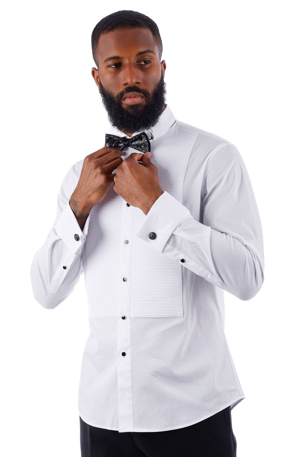 BARABAS Men's Solid Color Tuxedo Button Down Long Sleeve Shirt 4txs01 White