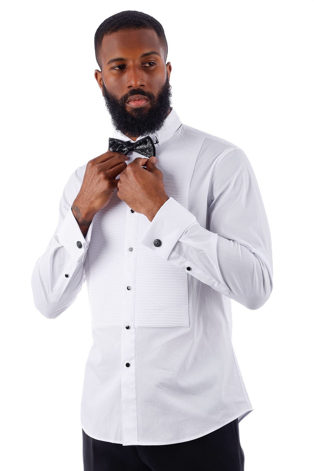 BARABAS Men's Solid Color Tuxedo Button Down Long Sleeve Shirt 4txs01 White