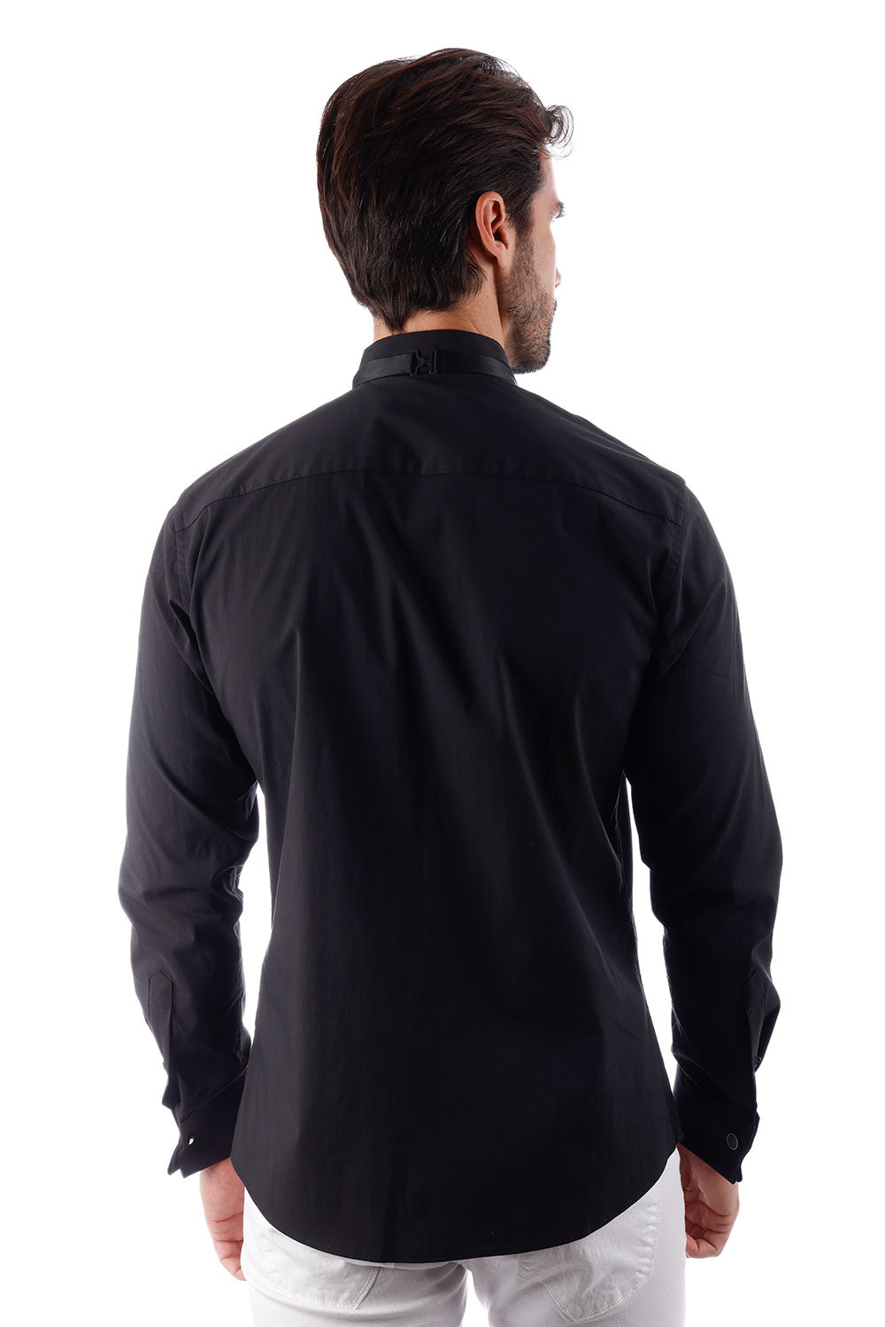 BARABAS Men's Tuxedo Wing Collar French Cuffs Long Sleeve Shirt 4txs02 Black
