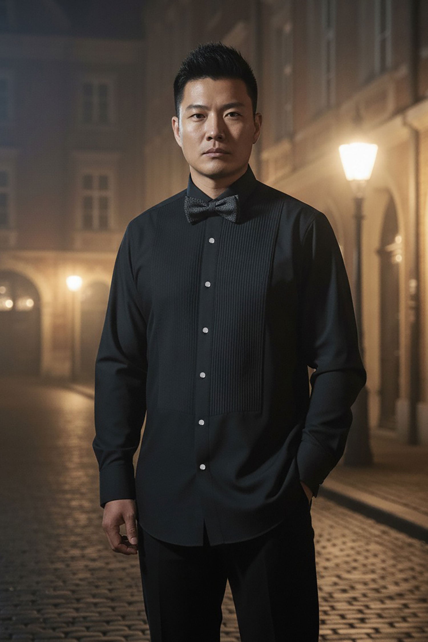 BARABAS Men's Tuxedo Wing Collar French Cuffs Long Sleeve Shirt 4txs02 Black