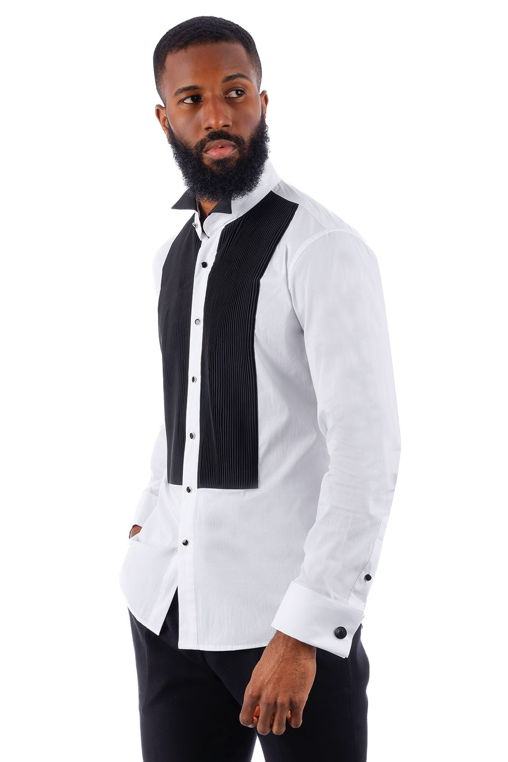 BARABAS Men's Tuxedo Wing Collar French Cuffs Long Sleeve Shirt 4txs02 Black White