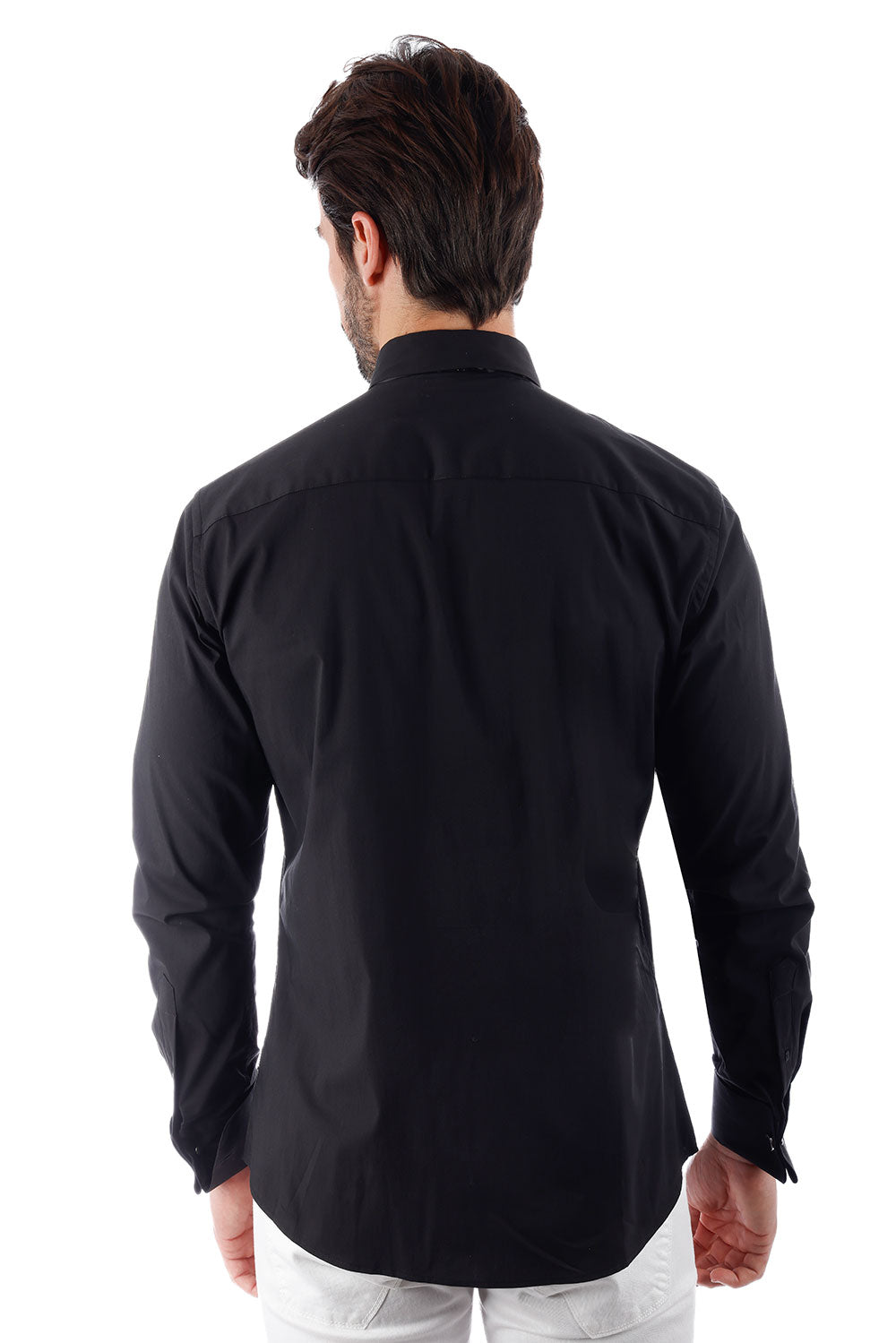BARABAS Men's Tuxedo Wing Collar Button Down Long Sleeve Shirt 4txs03 Black