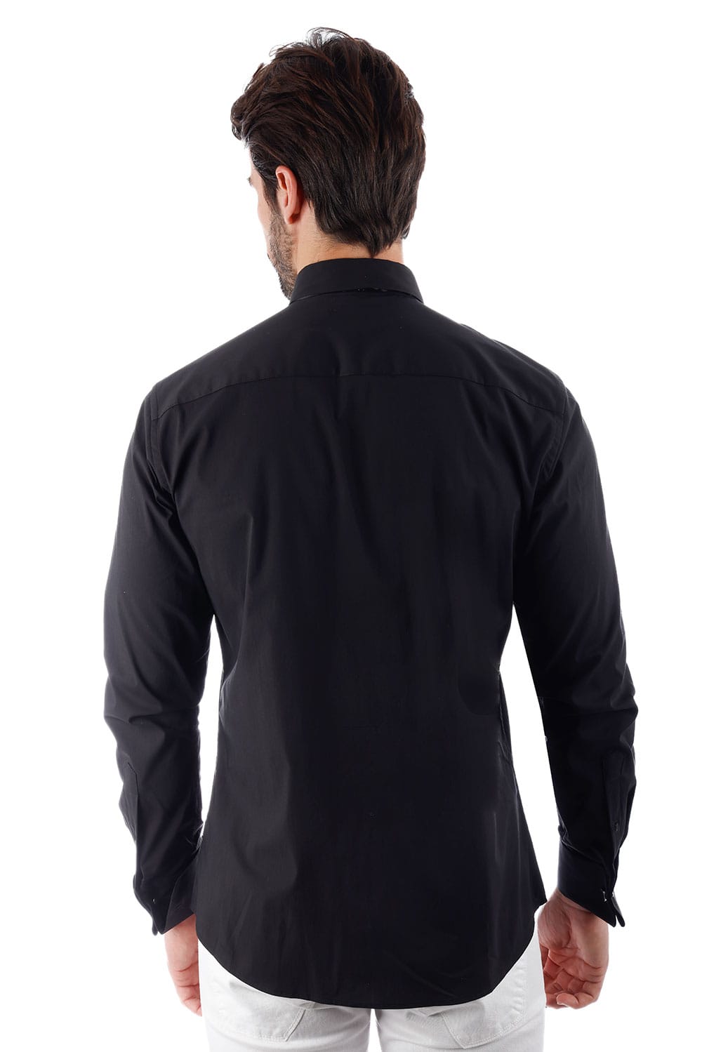 BARABAS Men's Tuxedo Wing Collar Button Down Long Sleeve Shirt 4txs03 #Color_Black
