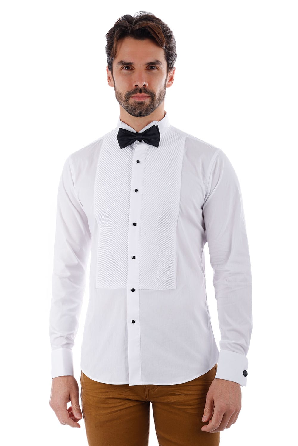 BARABAS Men's Tuxedo Wing Collar Button Down Long Sleeve Shirt 4txs03 #Color_White