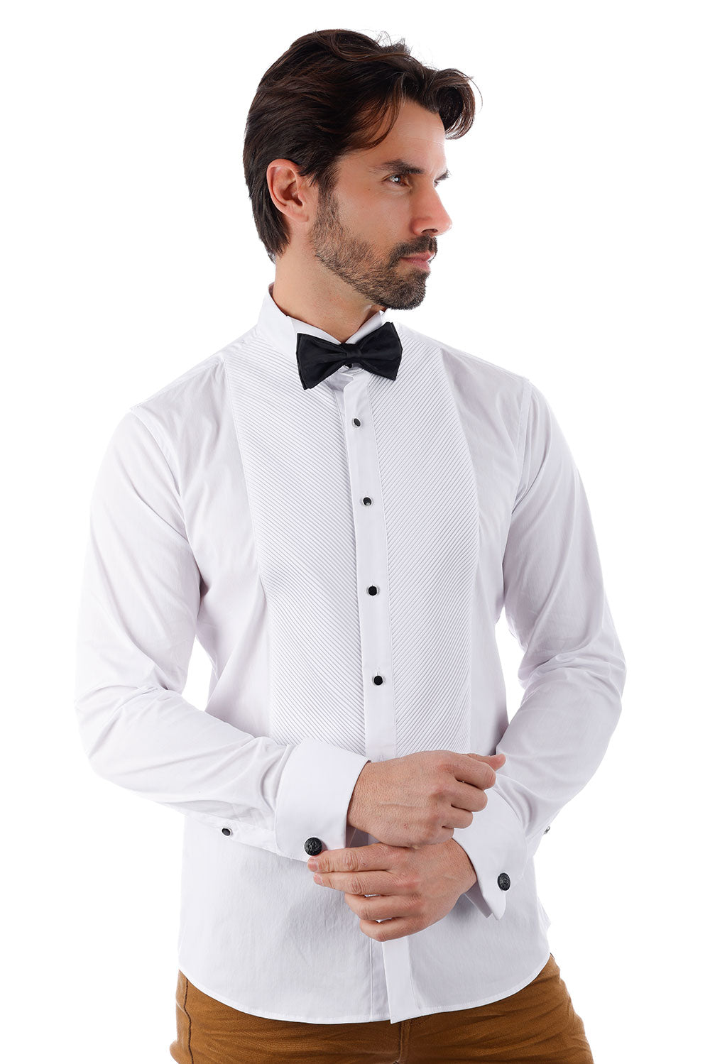 BARABAS Men's Tuxedo Wing Collar Button Down Long Sleeve Shirt 4txs03 White